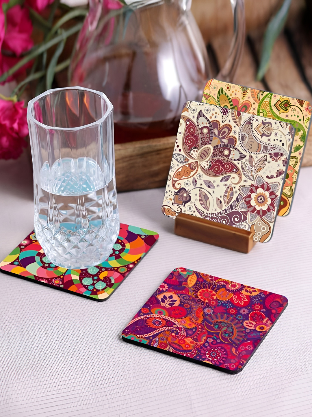 Crazy Sutra Premium Pink & Yellow  4Pcs HD Printed MDF Coasters