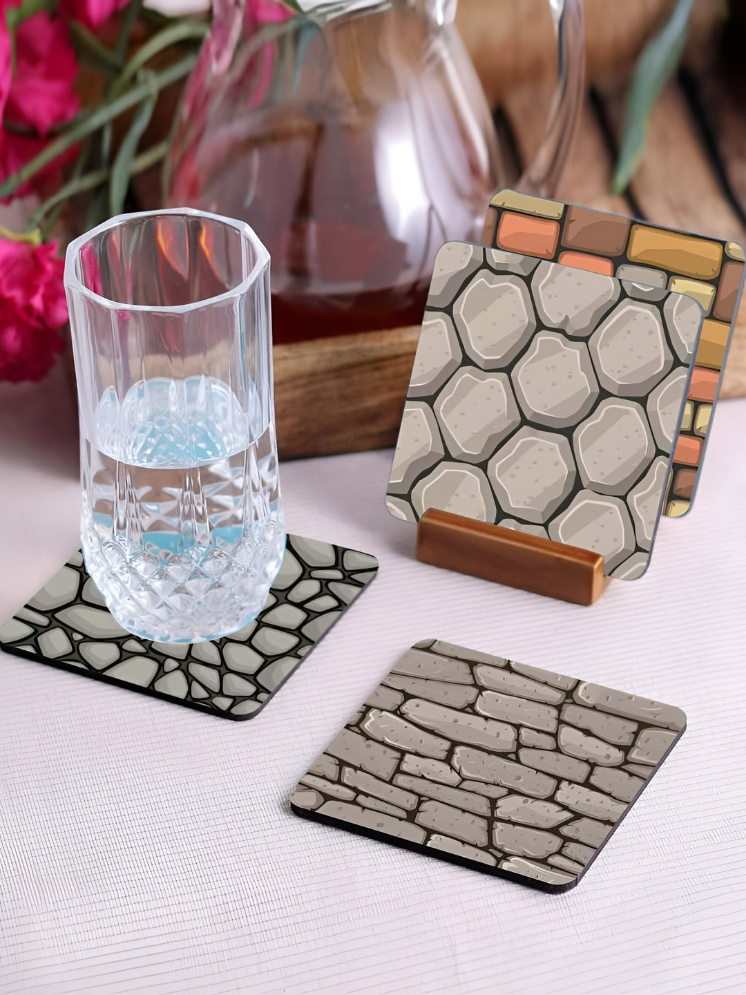 Crazy Sutra Premium Grey & Brown 4Pcs HD Printed MDF Coasters