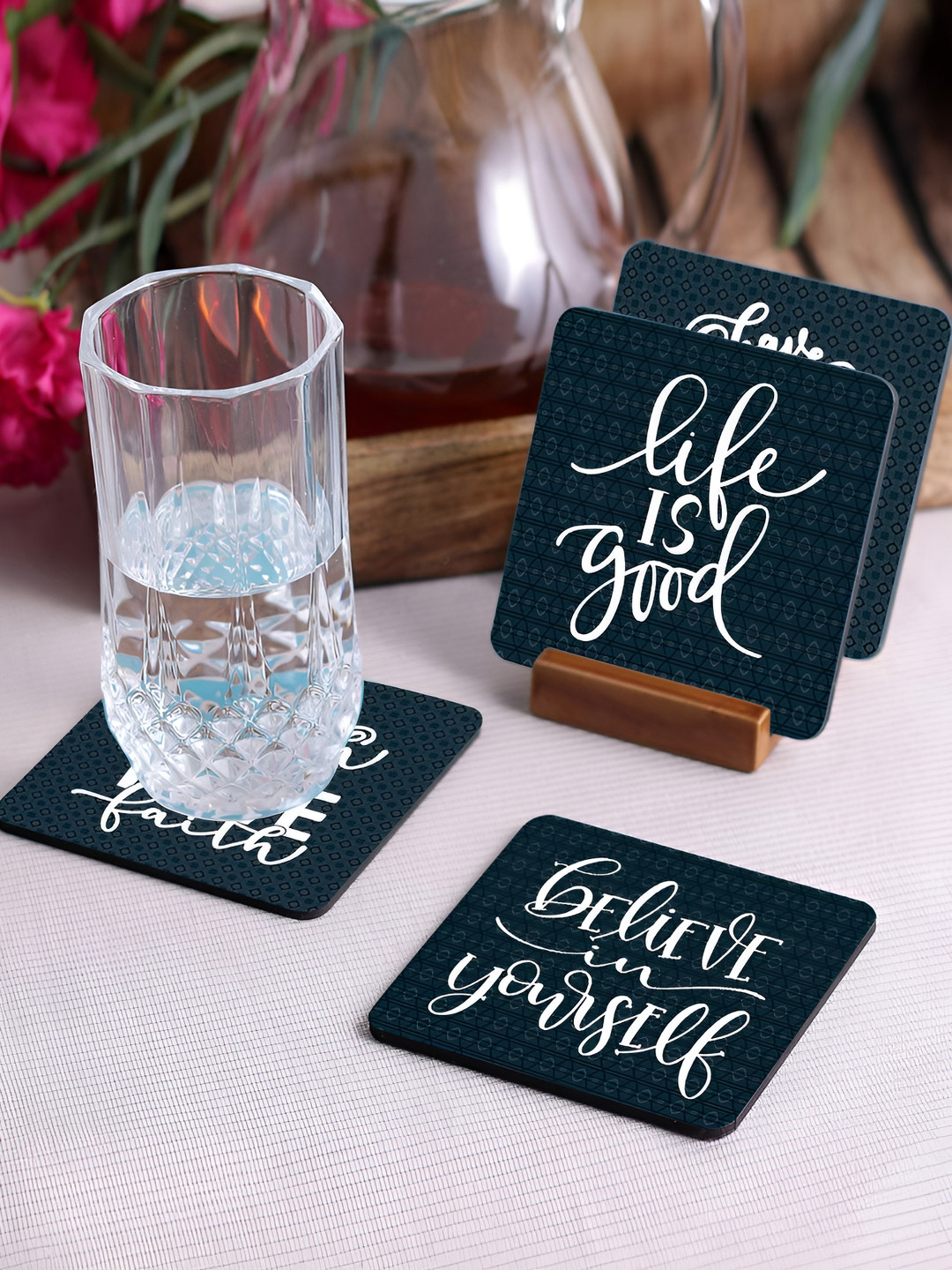 Crazy Sutra Premium Blue & White 4Pcs HD Printed MDF Coasters