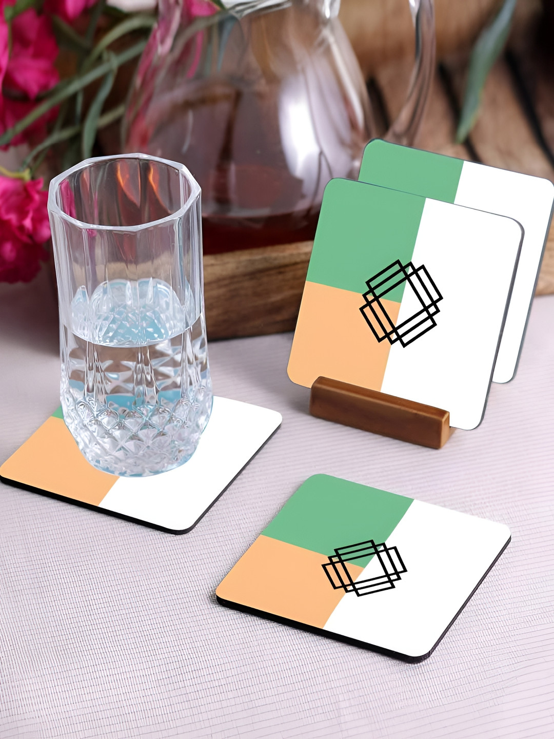 Crazy Sutra Premium White & Green 4Pcs HD Printed MDF Coasters