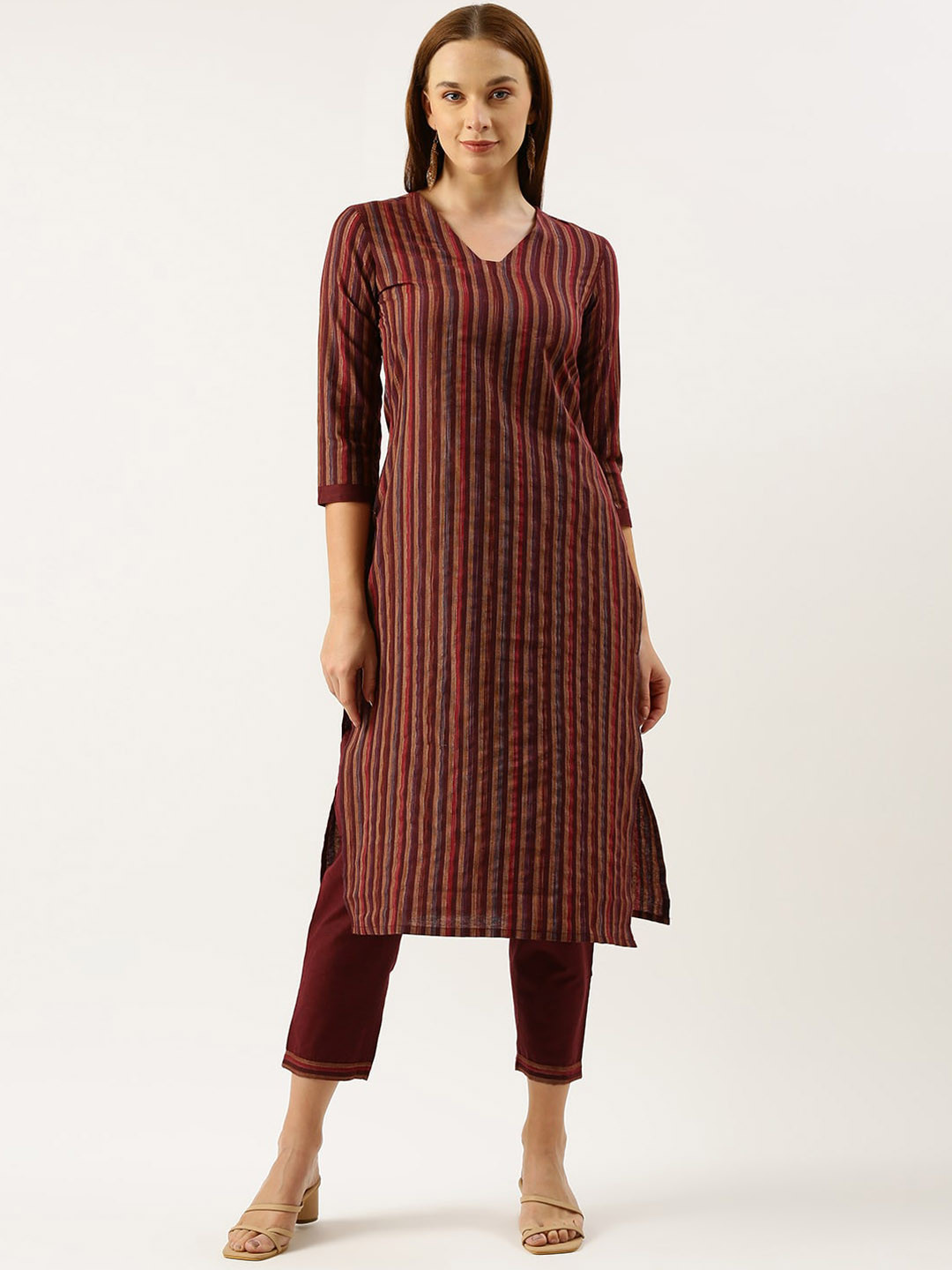 KALINI Striped Woven Design Regular Kurta with Trouser