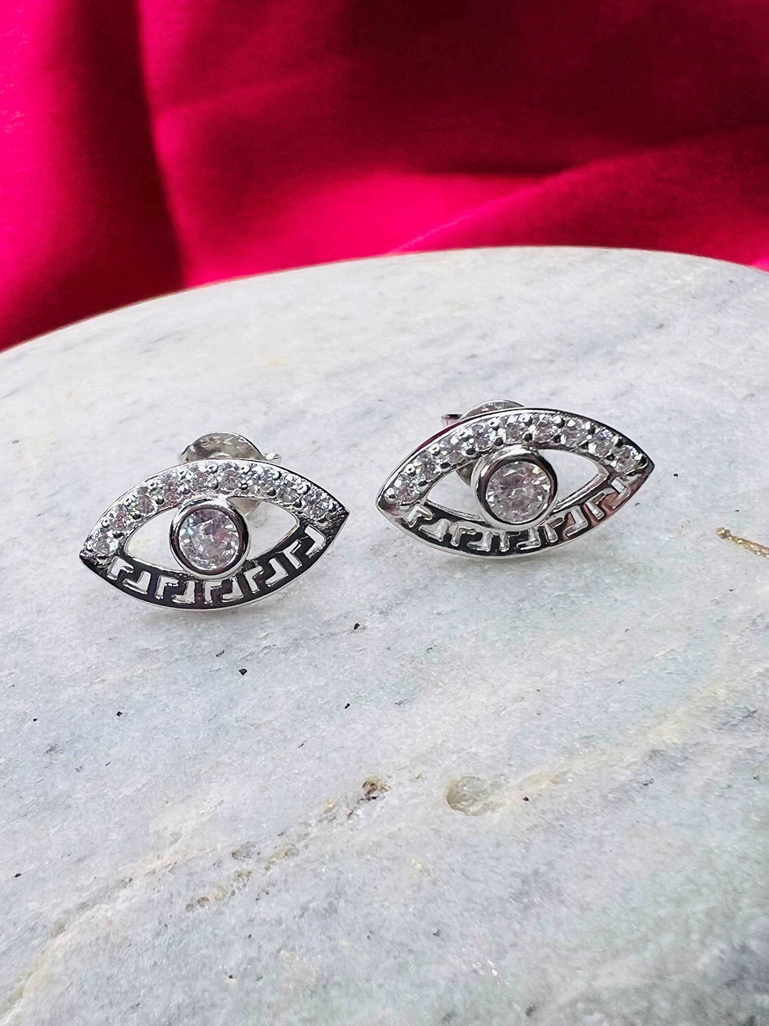 Arte Jewels Cubic Zirconia-Studded 925 Sterling Silver Earrings