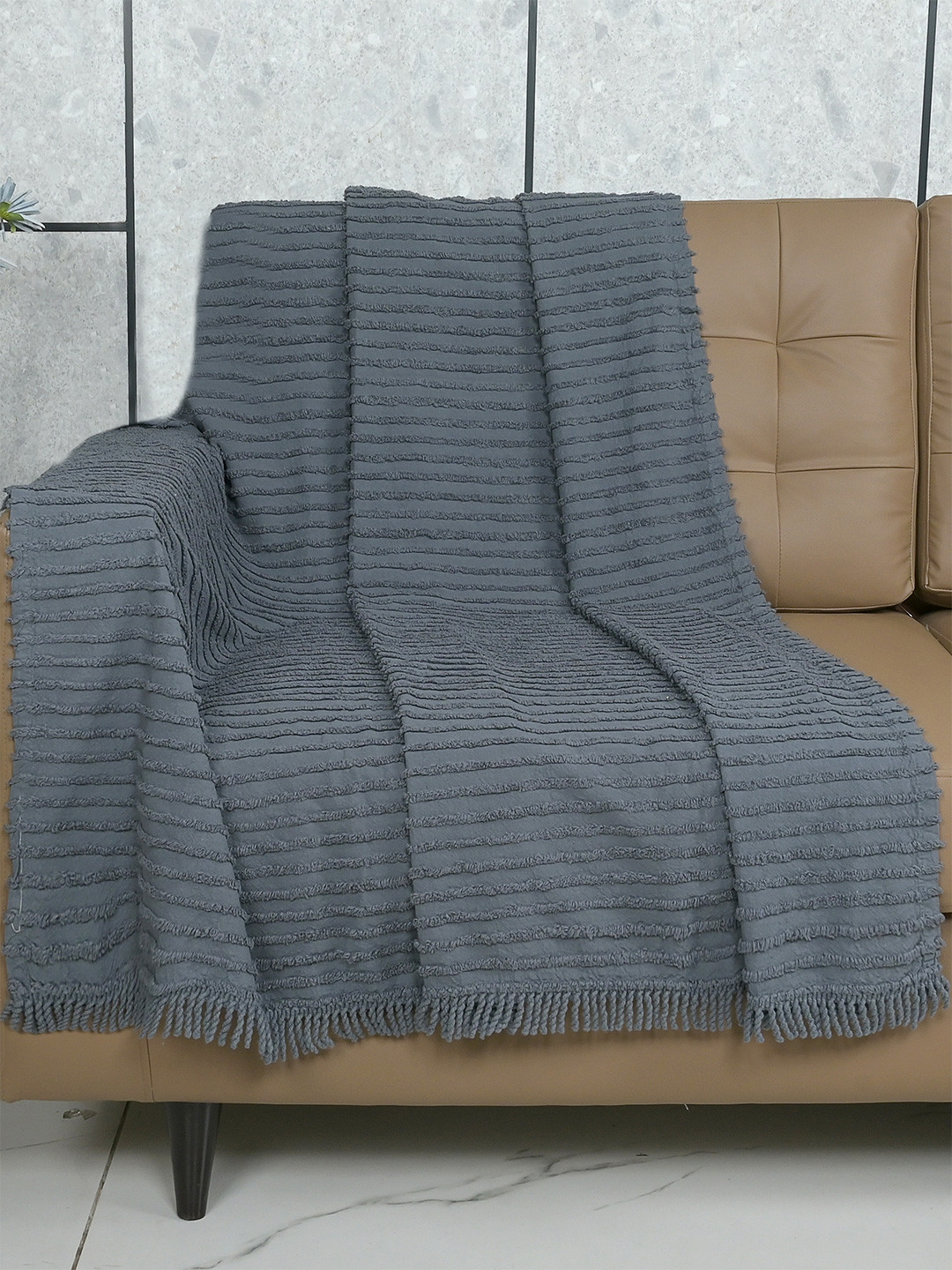 Saral Home Grey Striped Cotton Sofa Throws