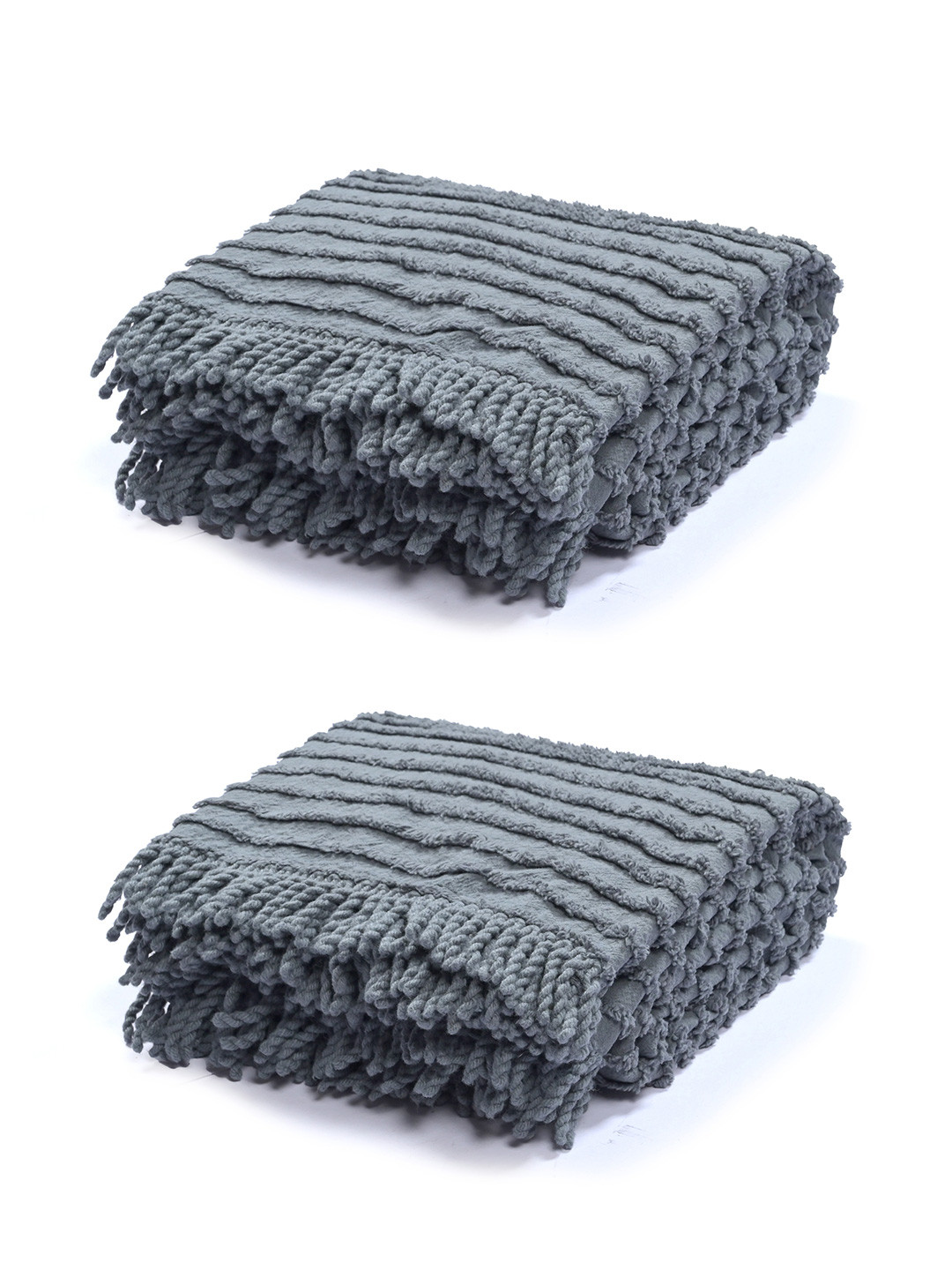 Saral Home Grey Striped Cotton Throws