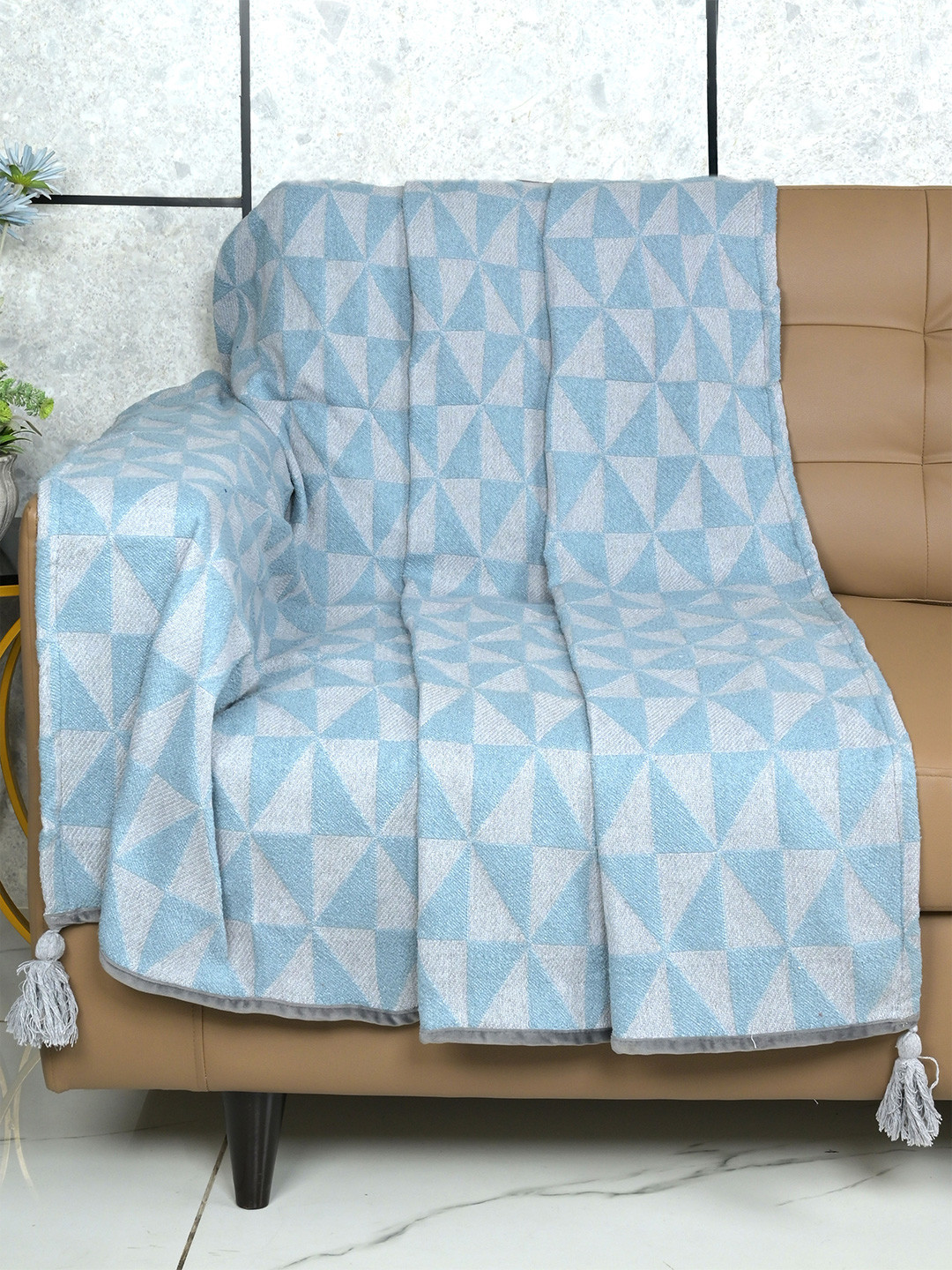 Saral Home Grey Self Design Sofa Throw
