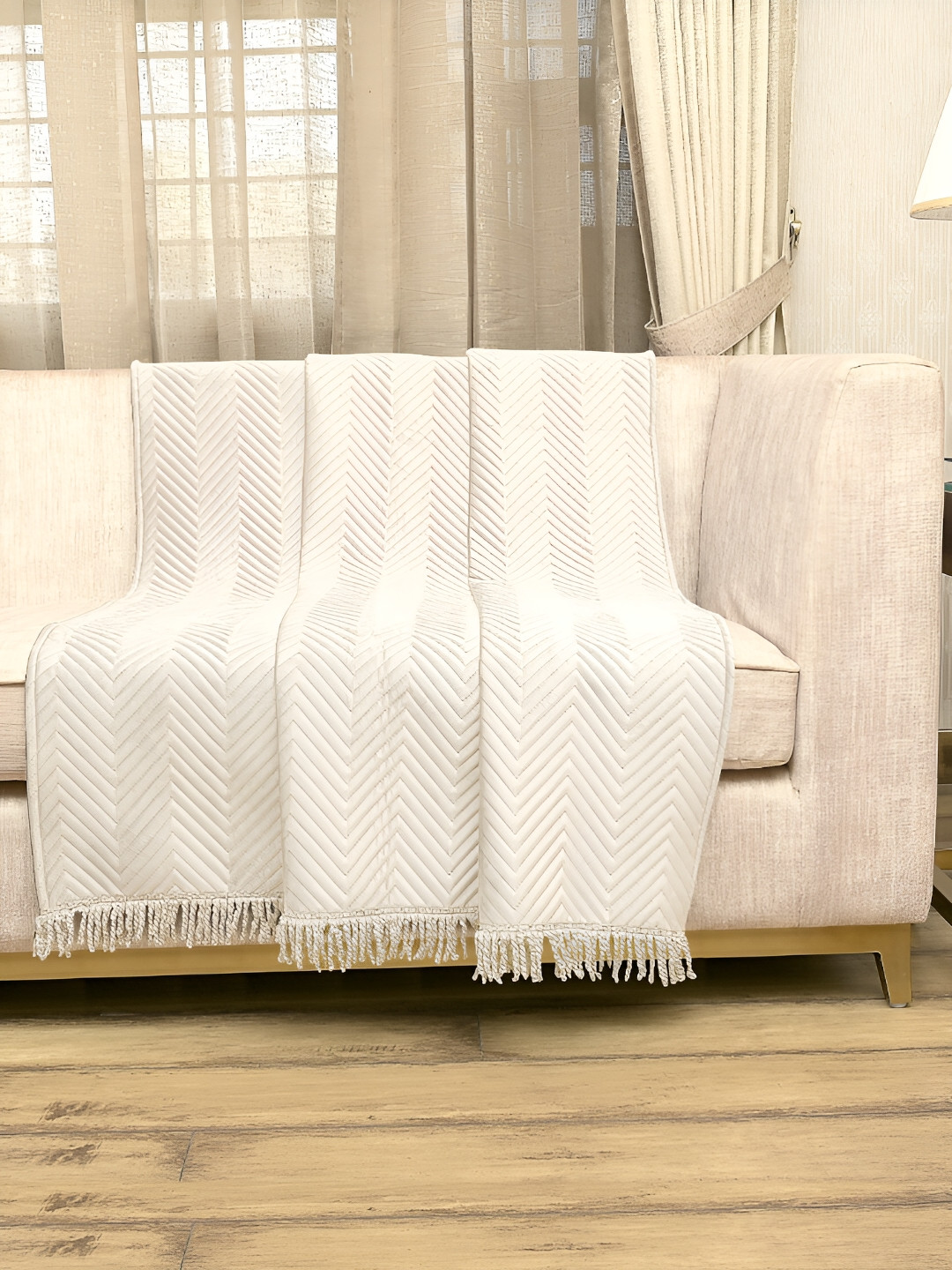 Saral Home  Beige Chevron Textured Sofa Throw