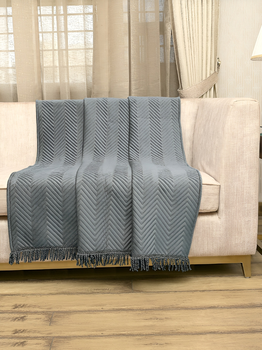 Saral Home Grey Chevron Textured Sofa Throw