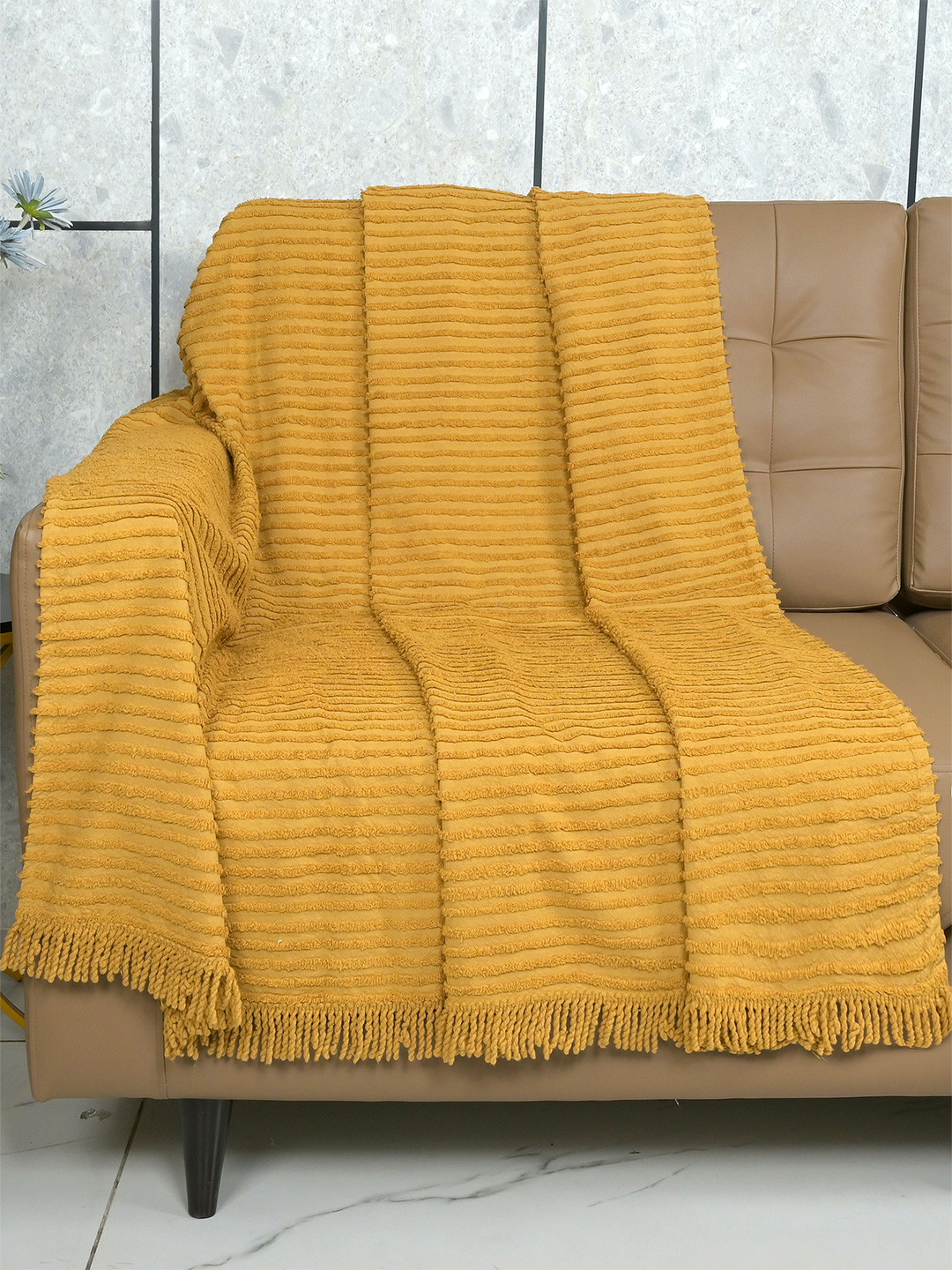 Saral Home Beige Textured Sofa Throws