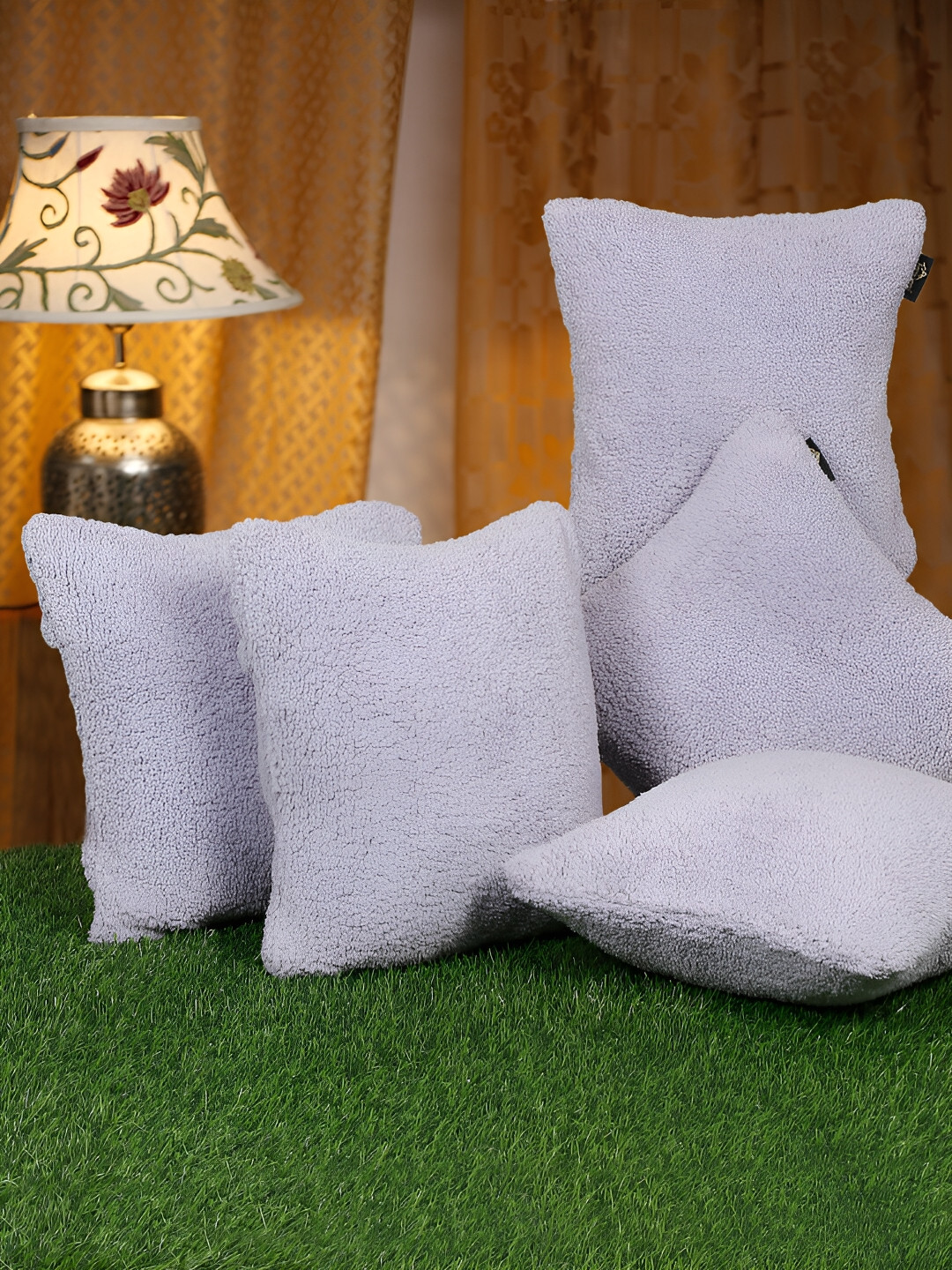 HOSTA HOMES Lavender 5 Pieces Soft Fur Square Cushion Covers