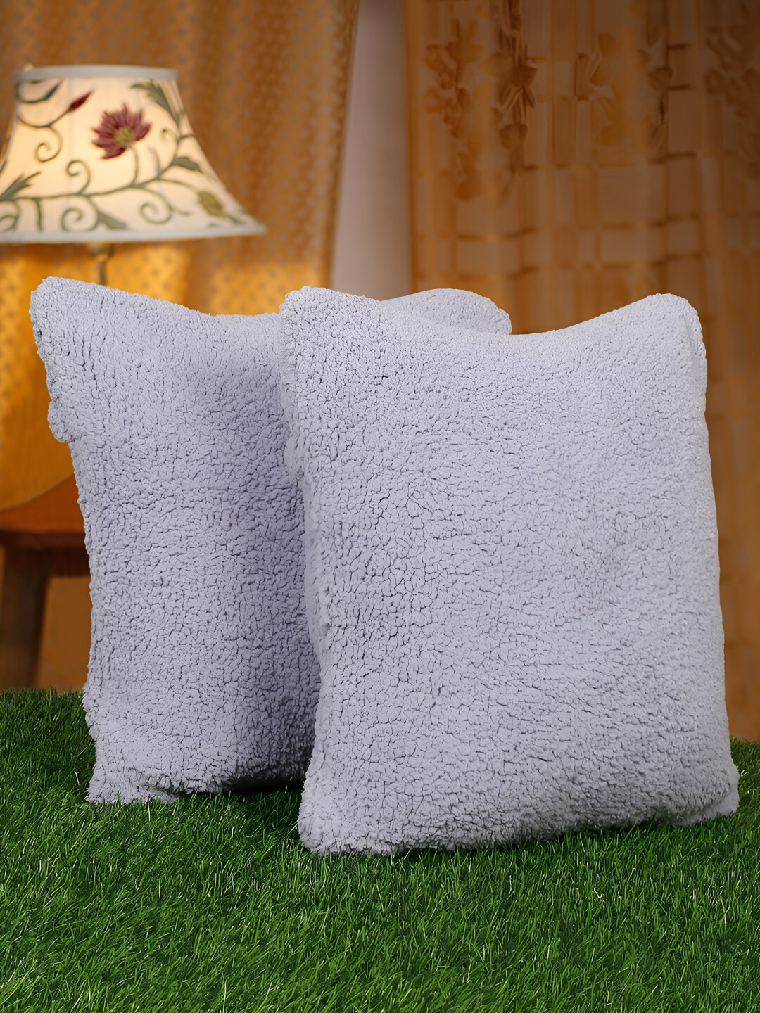 HOSTA HOMES Lavender 2 Pieces Soft Fur Square Cushion Covers