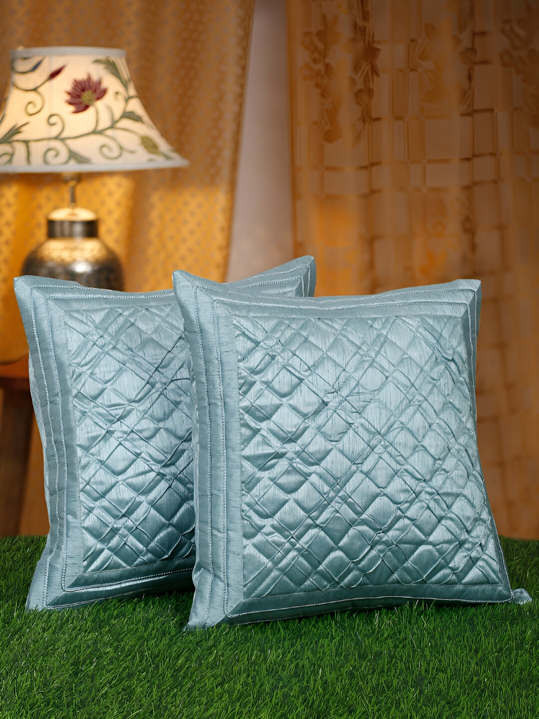 HOSTA HOMES Geometric Polyester Anti-Wrinkle 2 Pcs Textured Square Cushion Covers -16x16In