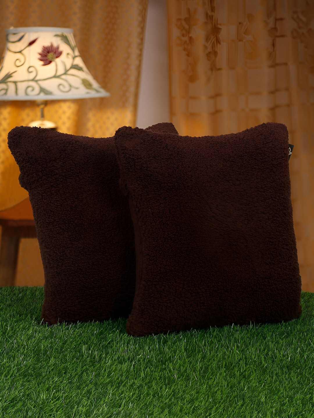 HOSTA HOMES Maroon Soft Fur Washable 2 Piece Textured Square Cushion Covers -16x16In