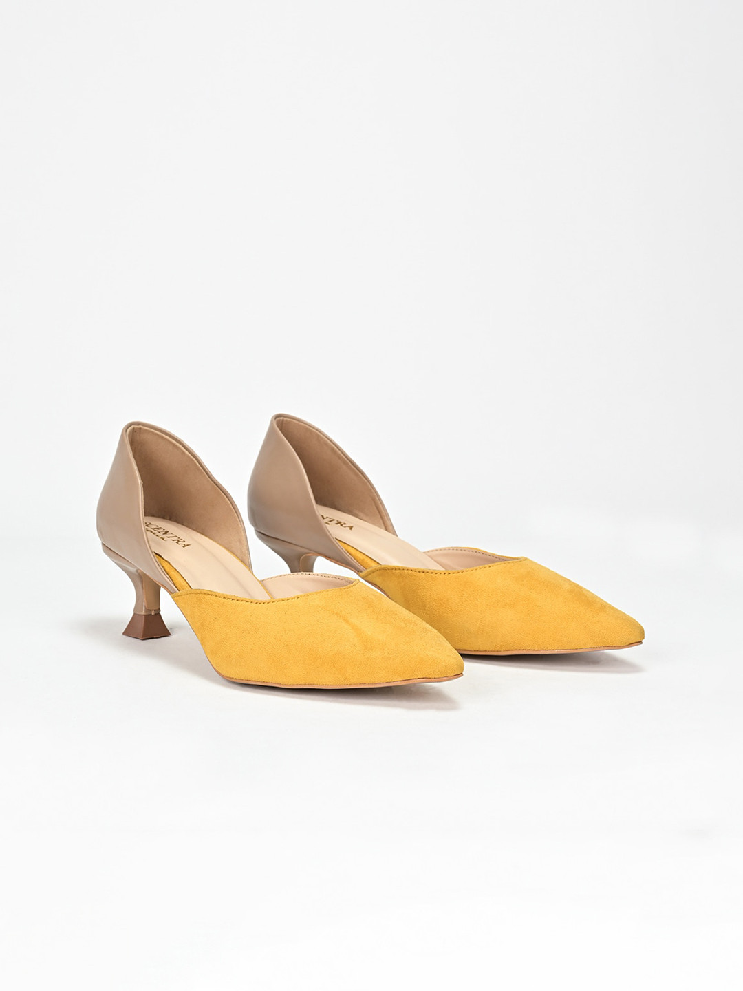SCENTRA Colourblocked Pointed Toe Kitten Heeled Pumps