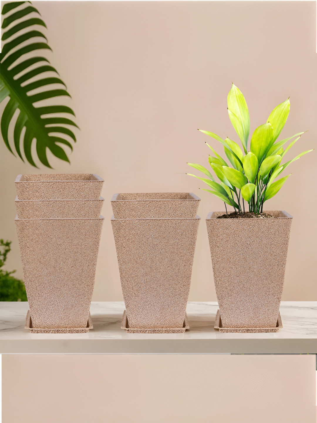 Kuber Industries Brown 6 Pieces Pot Planters With Tray