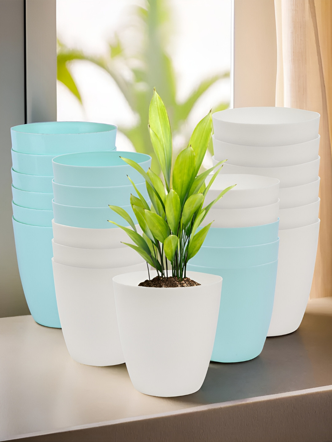 Kuber Industries Blue & White 24 Pieces Flower Pot Planters