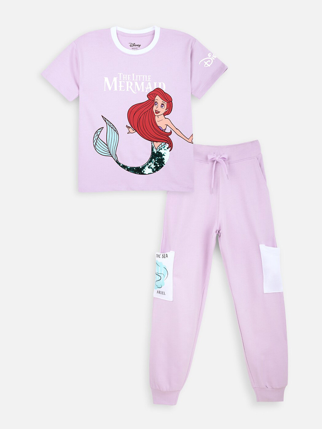 Nap Chief Infant Girls Disney Mermaid Printed Pure Cotton T-shirt with Joggers