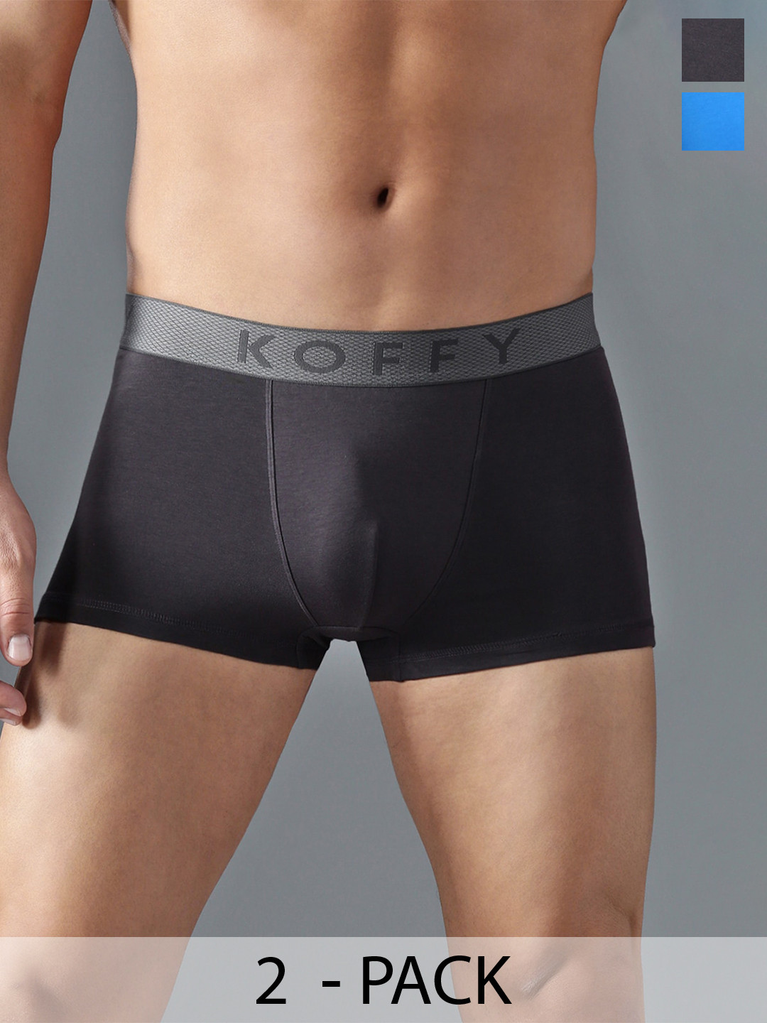 Mast & Harbour X KOFFY Pack Of 2 Breathability Short Trunks Mast & Harbour X KOFFY_KI44_MINI_TRUNK_DGRY_RBLU_2PC