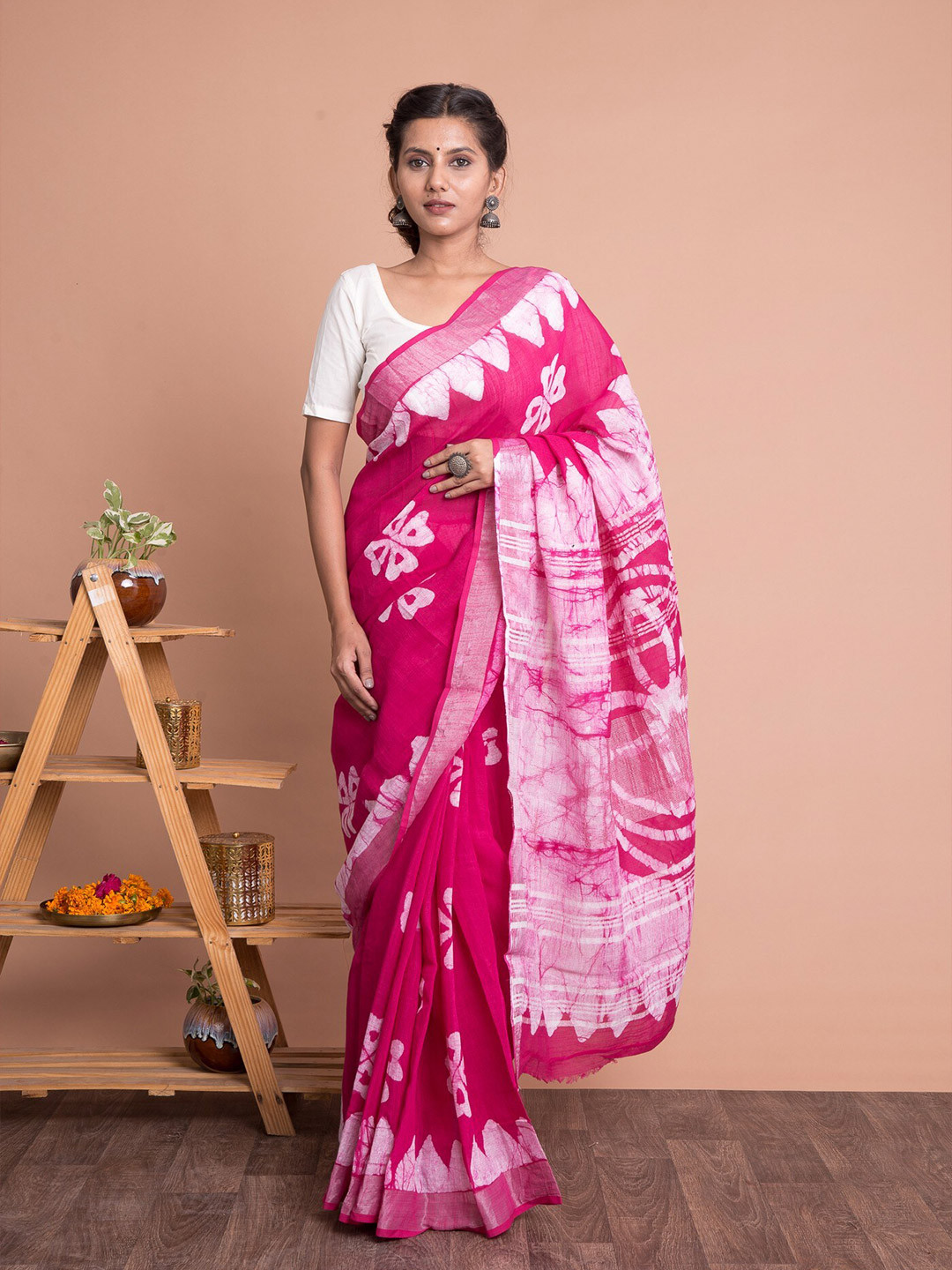 Kishori Sarees Batik Printed Zari Saree