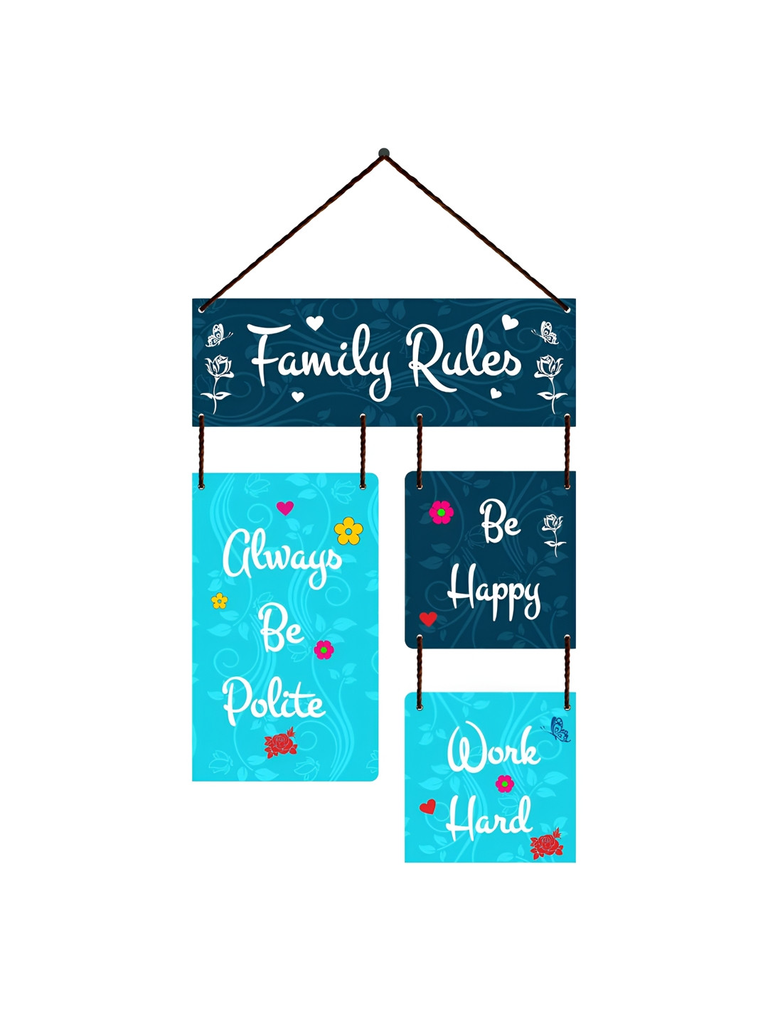 Home Delight Family rules Wood Floral Matte Hanging Hall Wall Hangings-24.8In