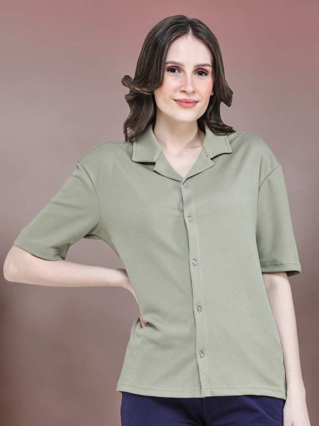 Teal Solid Club Collar Short Sleeves Relaxed Fit Shirt