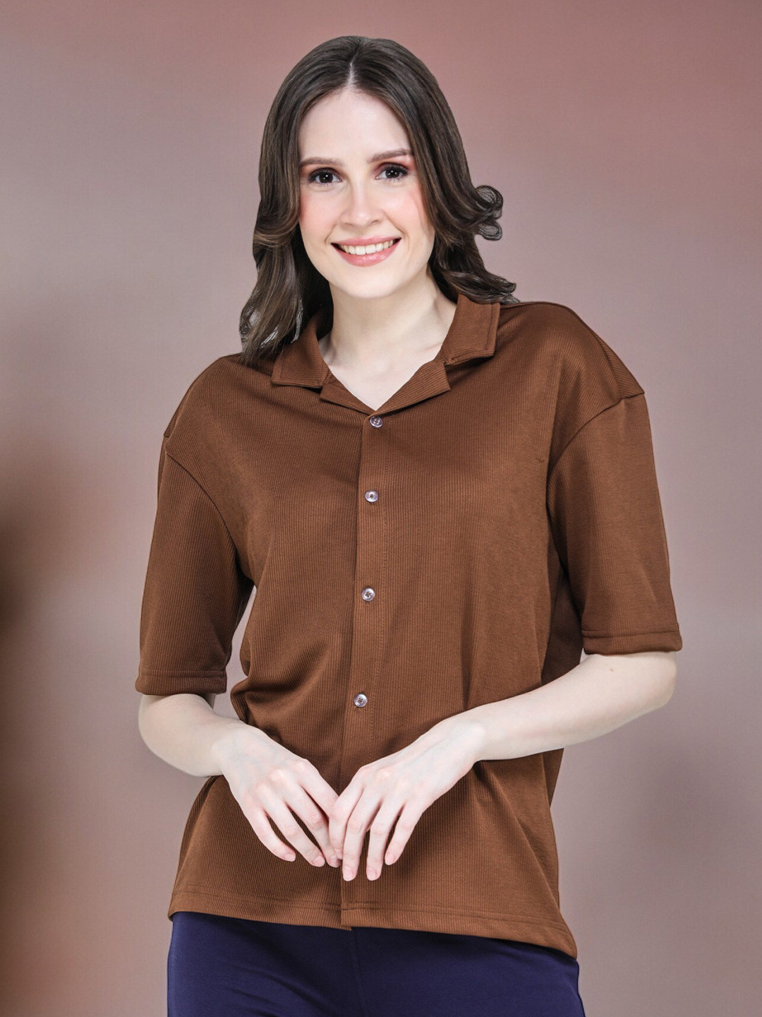 CLAFOUTIS Textured Club Collar Short Drop-Shoulder Sleeves Shirt