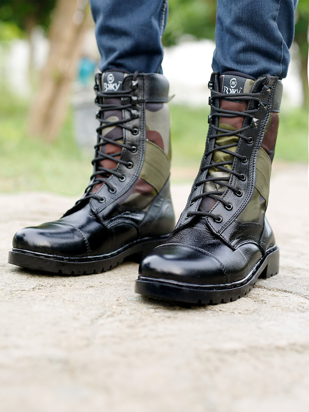 Bxxy  Men Printed Leather Army Boots