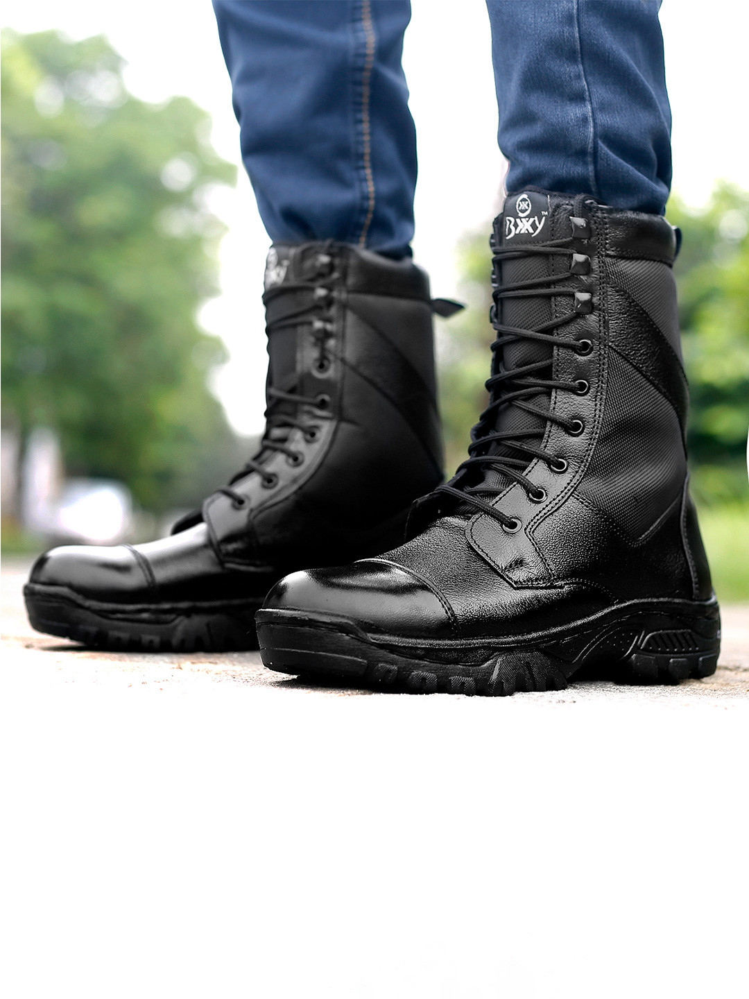 Bxxy Men Textured Leather Army Boots