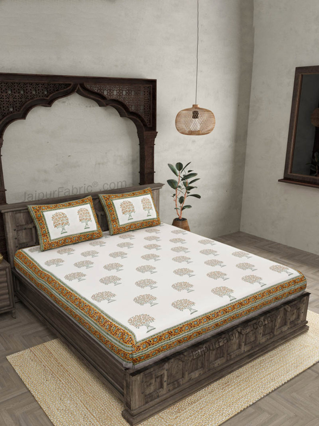 JAIPUR FABRIC Flighty White Floral Cotton 250 TC King Fine Bedsheet with 2 Pillow Covers-108 x 90 inches