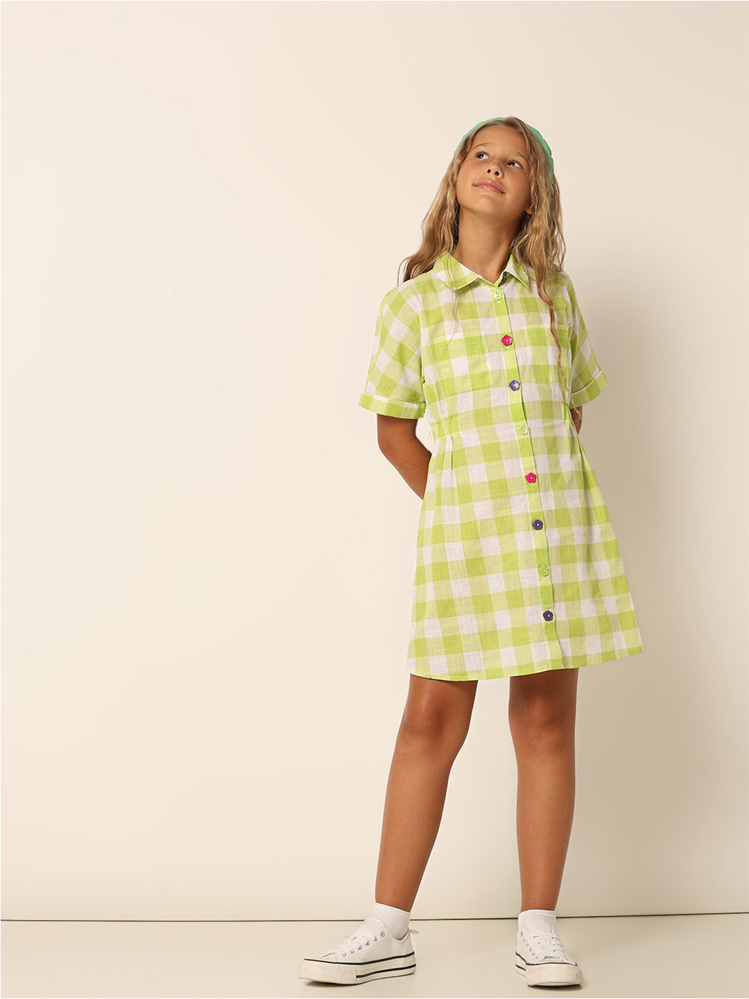 Vero Moda Girls Checked Pure Cotton Shirt Dress