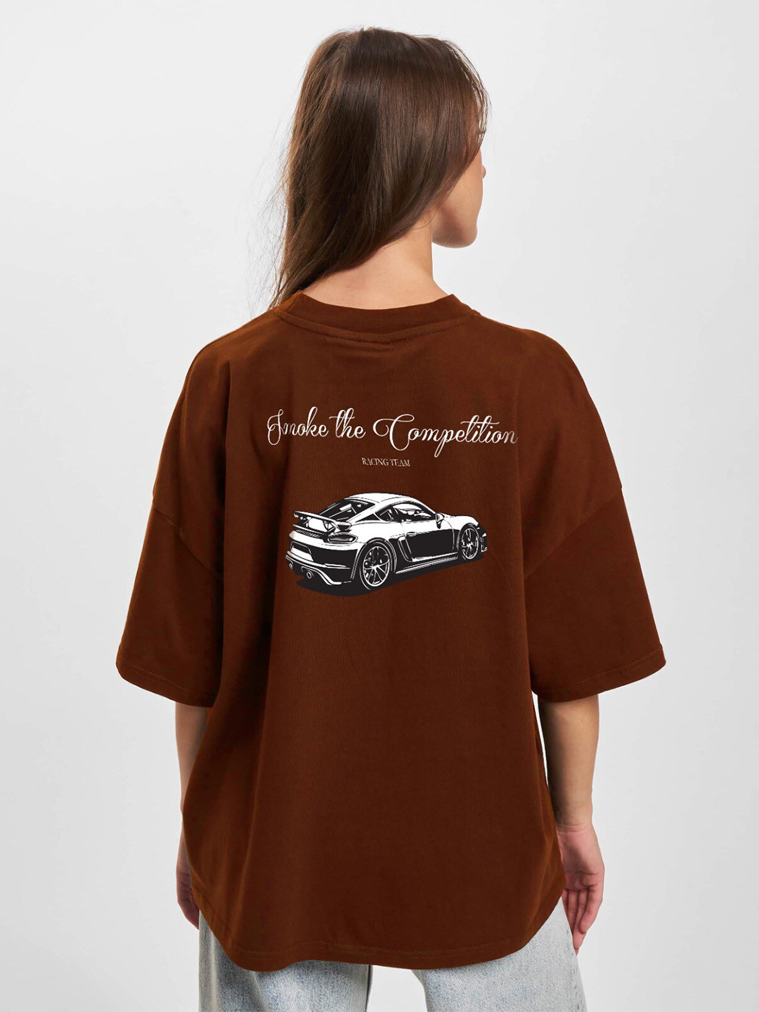 MISCHIEF MONKEY Printed Round Neck Short Sleeves Cotton Oversized T-shirt
