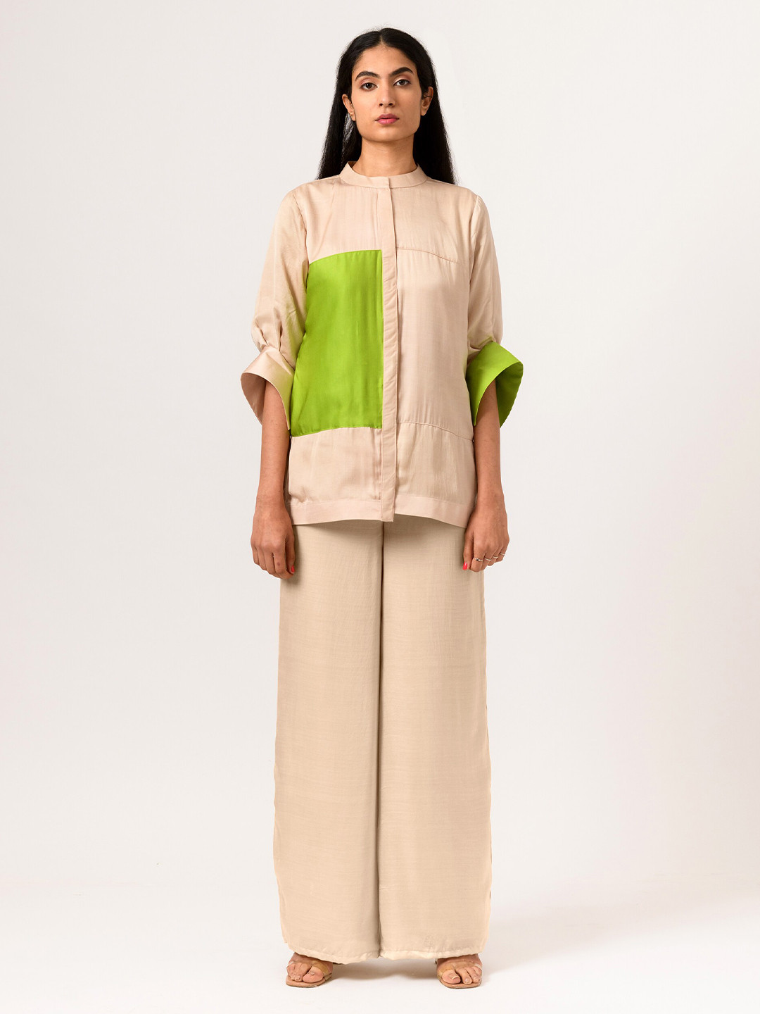 Neora Colourblocked Mandarin Collar Top