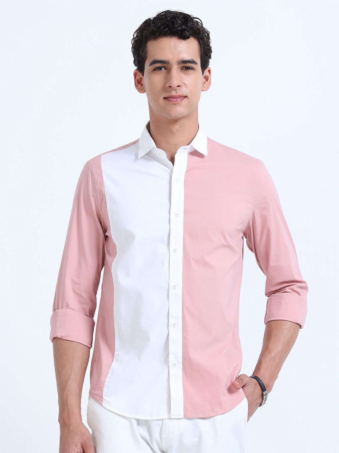 RIDELIFE Slim Fit Spread Collar Opaque Cotton Casual Shirt