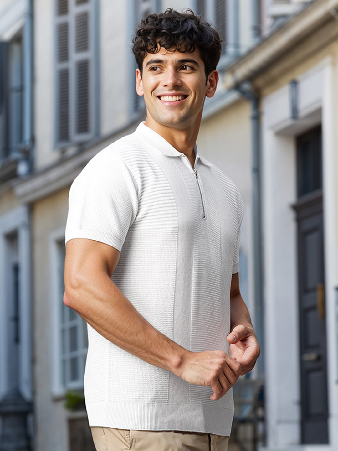 KINGDOM OF WHITE Striped Polo Collar Short Sleeves T-shirt
