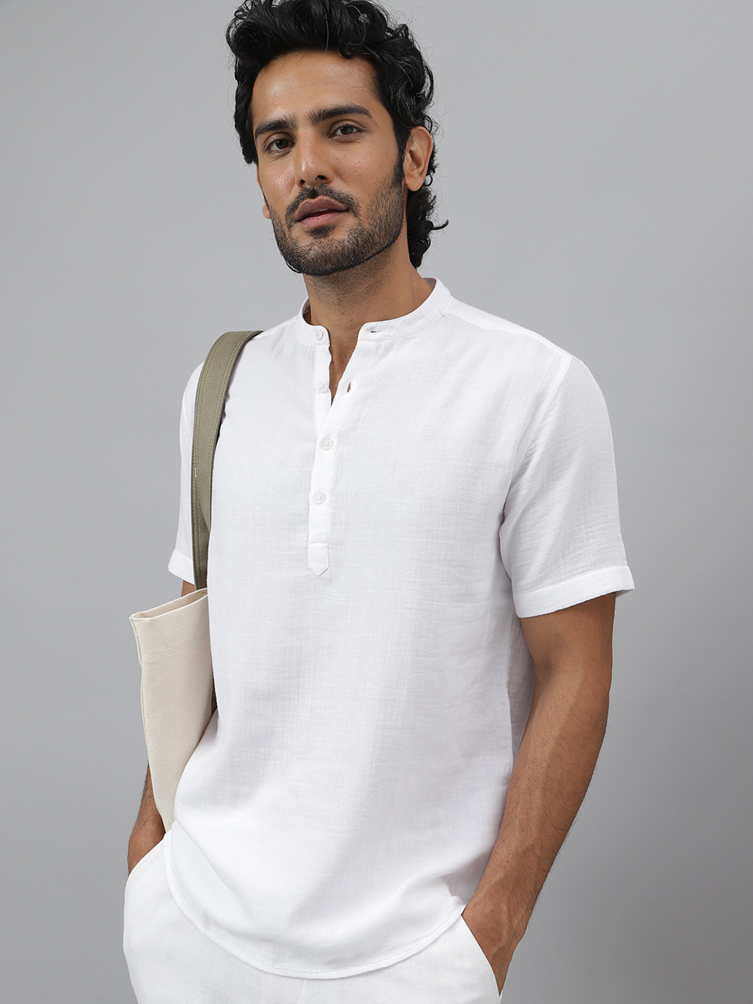 KINGDOM OF WHITE Standard Mandarin Collar Casual Shirt