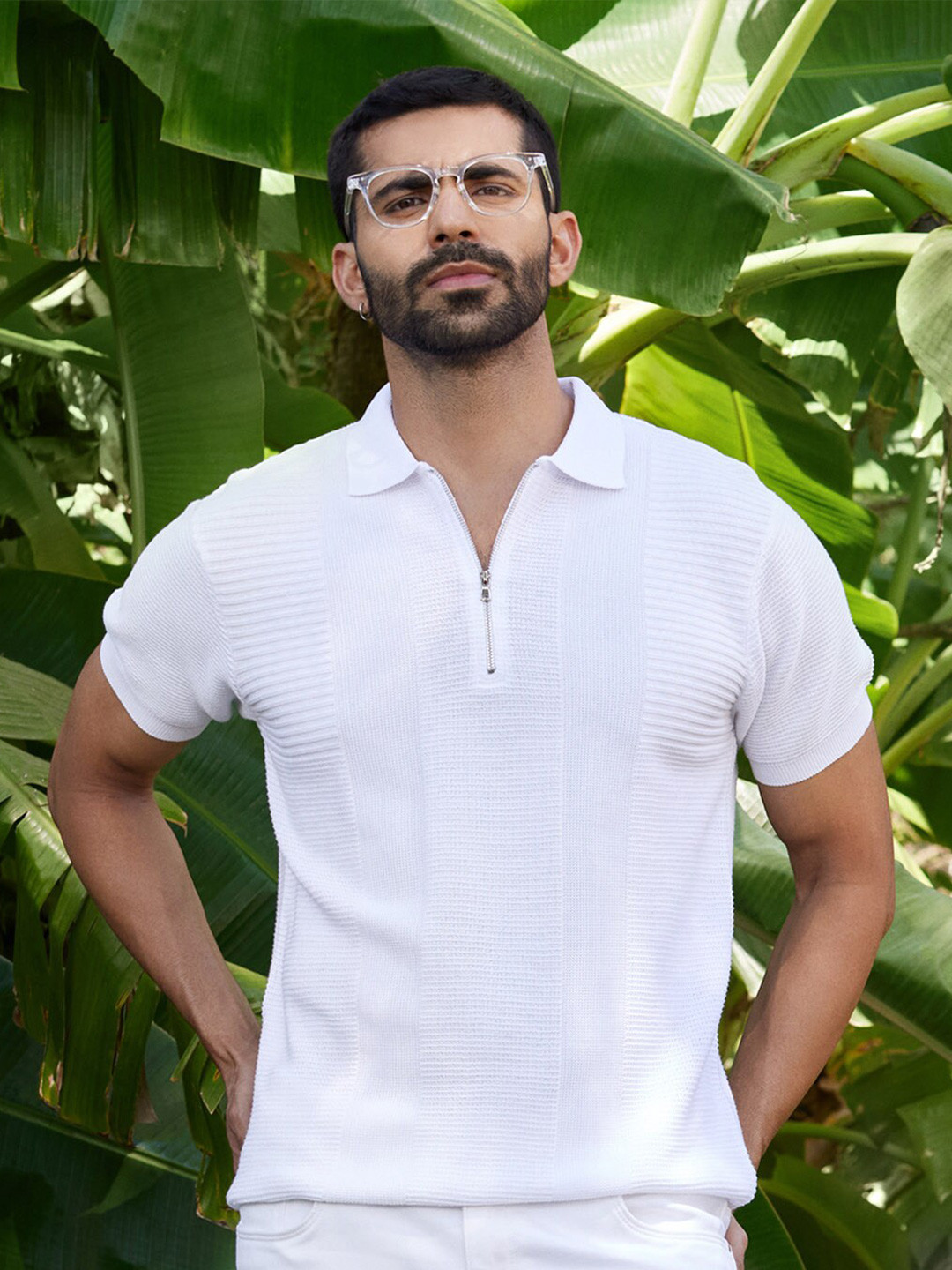 KINGDOM OF WHITE Striped Polo Collar Mercerized Cotton T-shirt