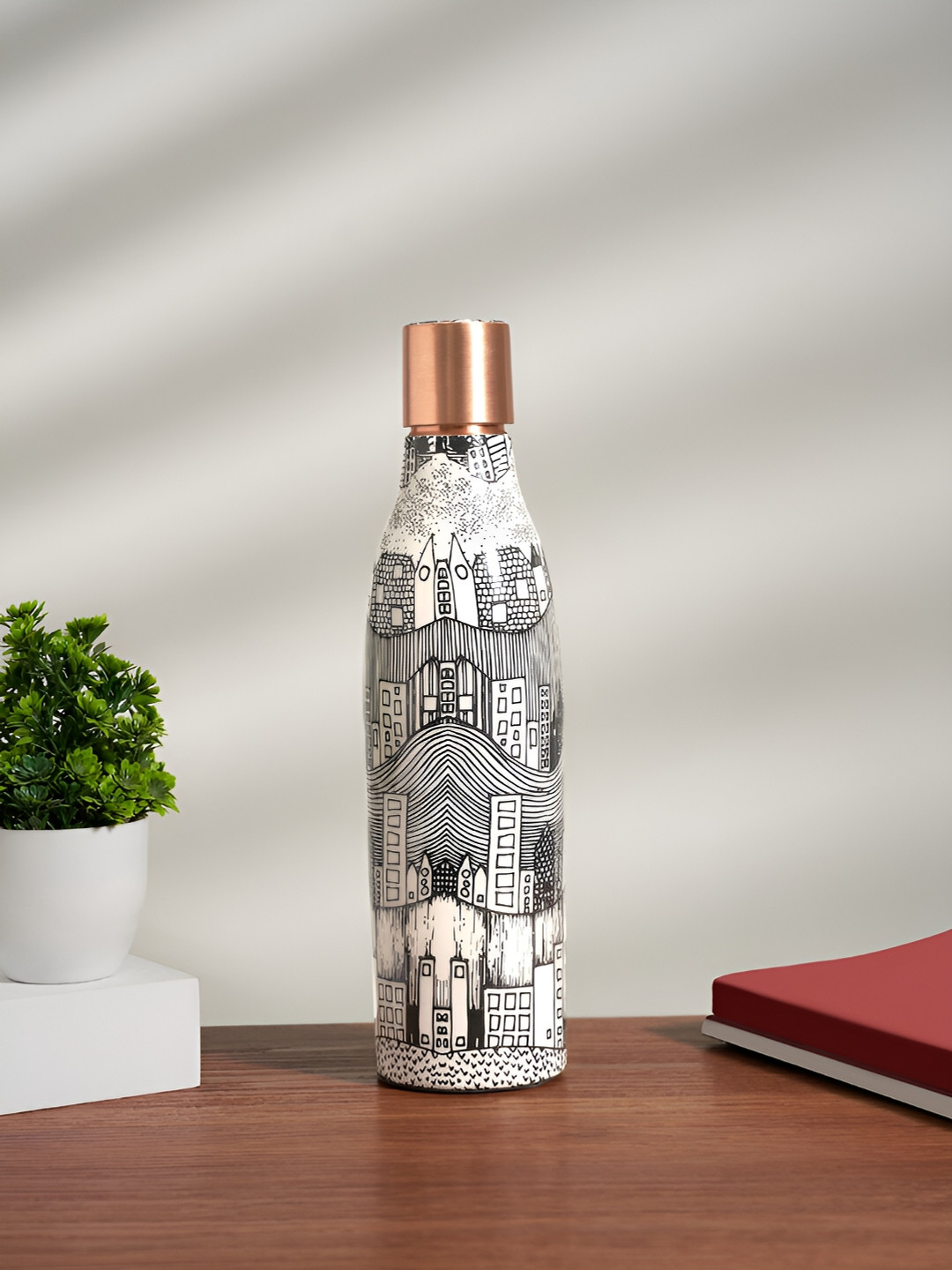 Living scapes by Pantaloons Black Conversational Copper Spill Proof Water Bottle - 750ml
