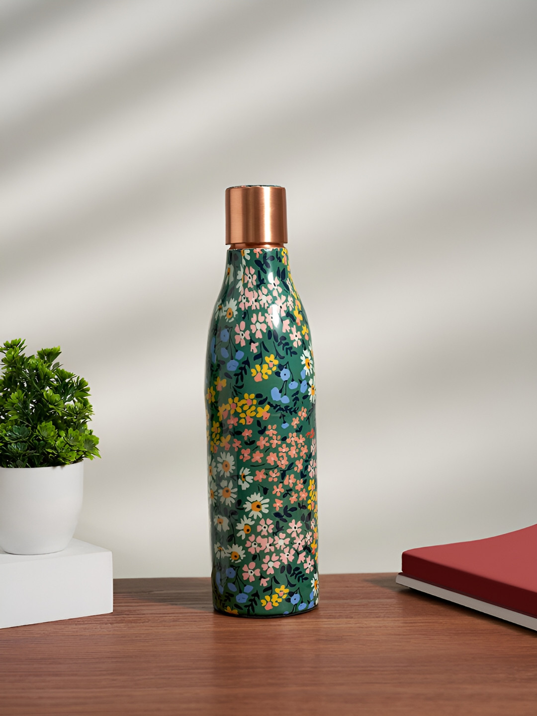 Living scapes by Pantaloons Green Floral Copper Single Wall Vacuum Water Bottle - 750ml