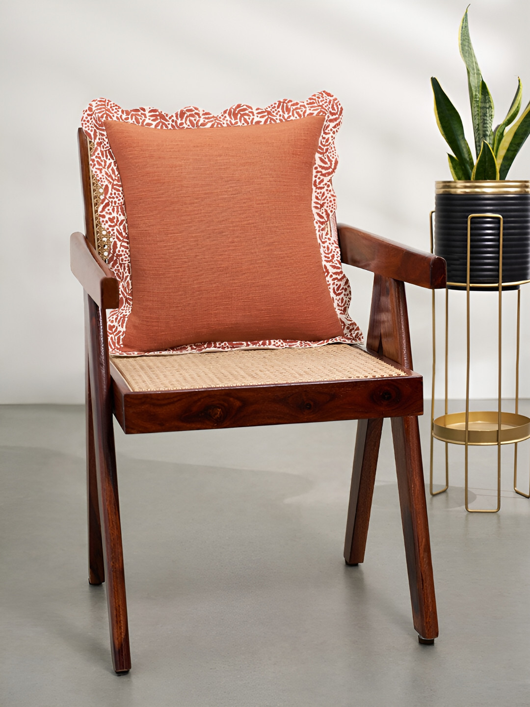 Living scapes by Pantaloons Rust & White Cotton Square Cushion Covers