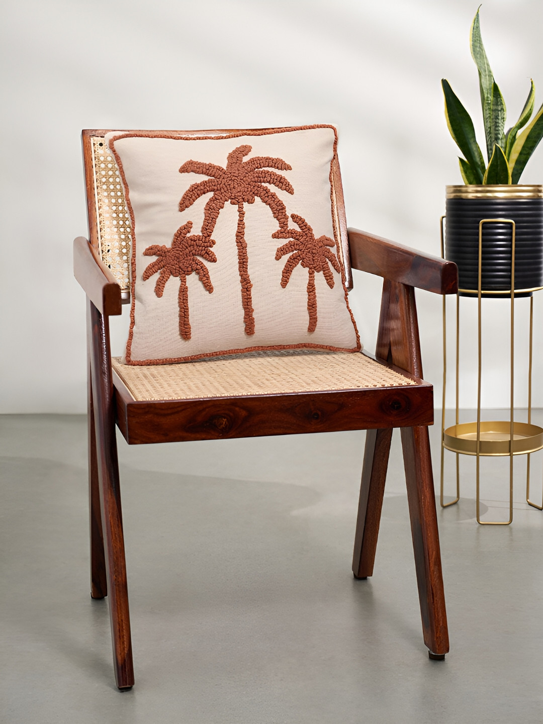 Living scapes by Pantaloons Rust & White Embroidered Cotton Square Cushion Covers