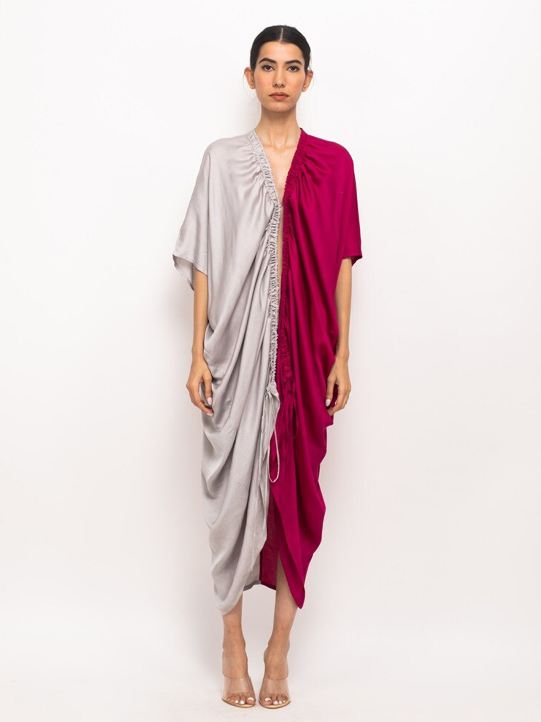 Neora Colourblocked V-Neck Tie-Up Shrug