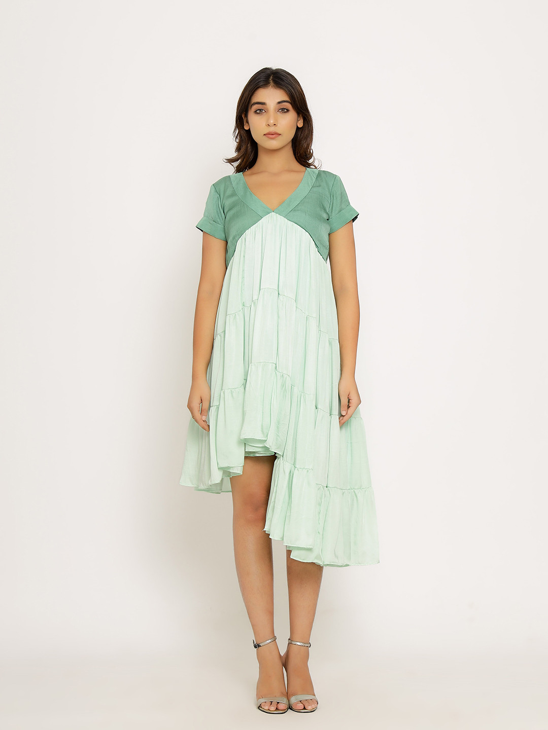 Neora V-Neck Gathered A-Line Dress
