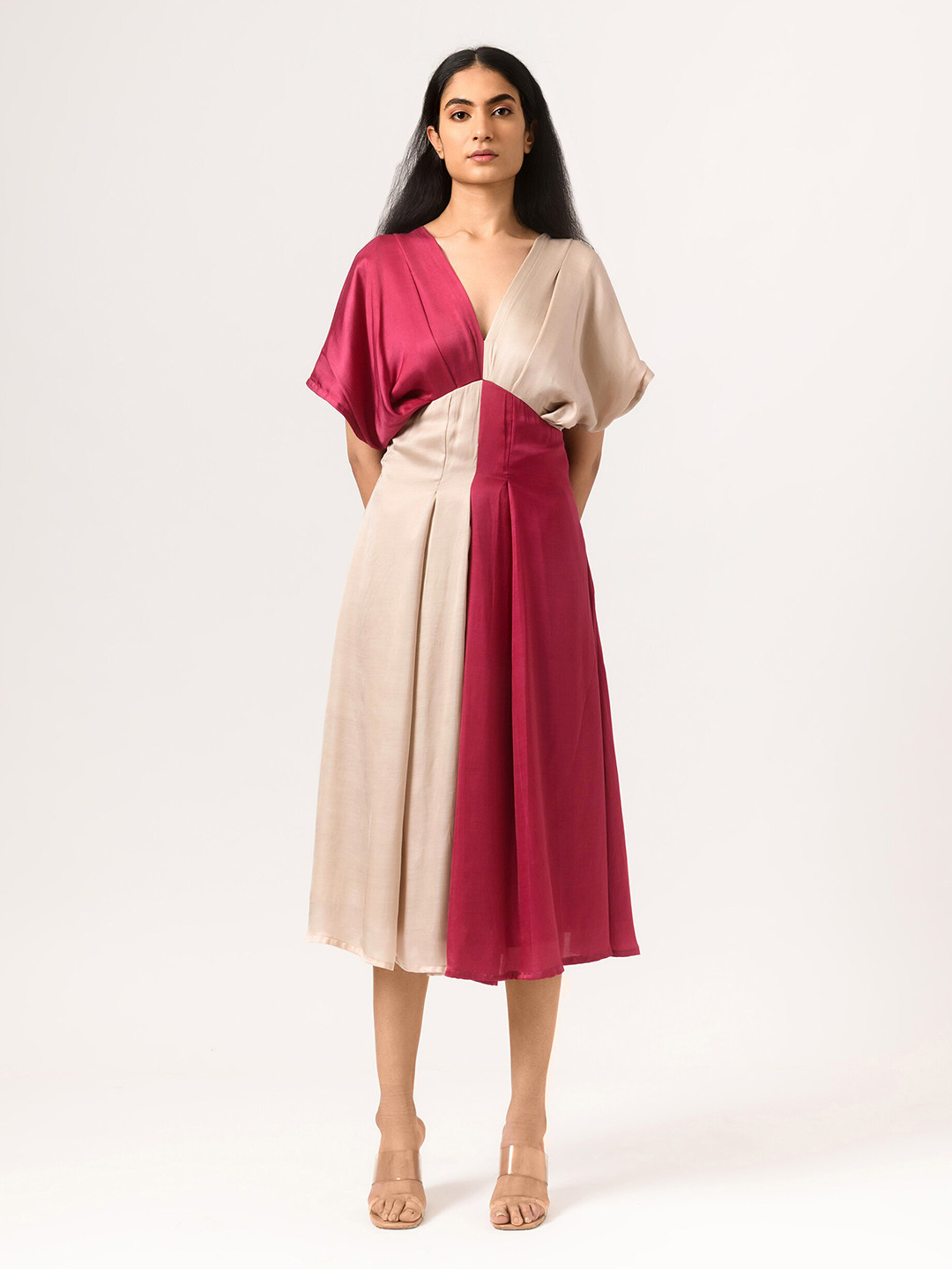 Neora Colourblocked Midi Fit & Flare Dress