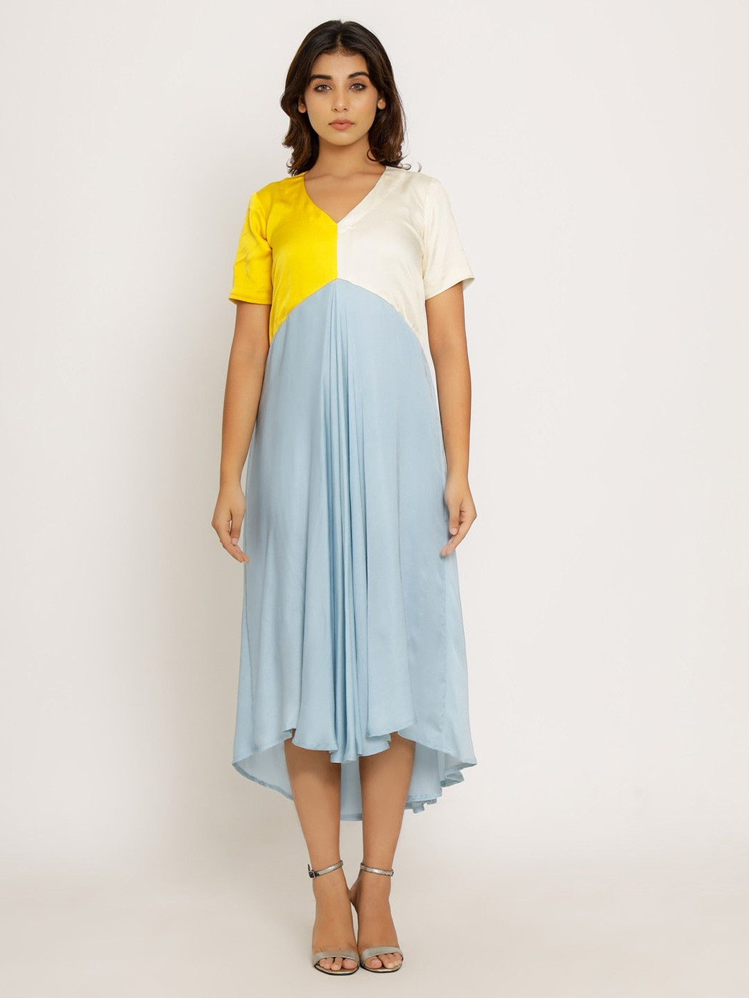 Neora Colourblocked A-Line Midi Dress