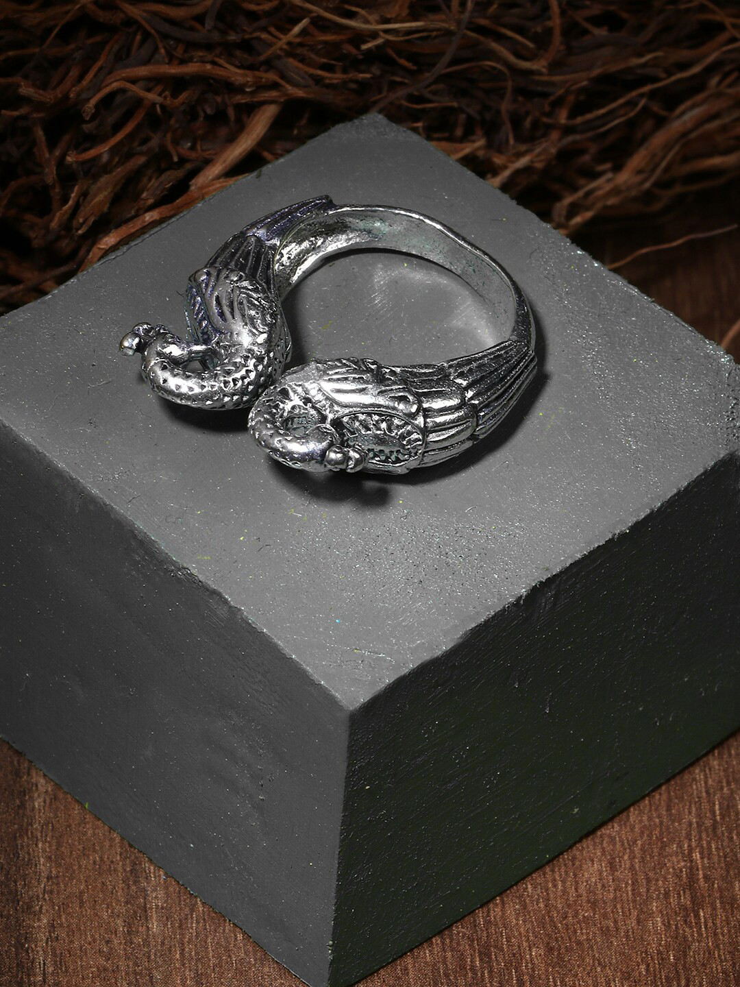 Adwitiya Collection Silver-Plated Stone Studded Finger Ring
