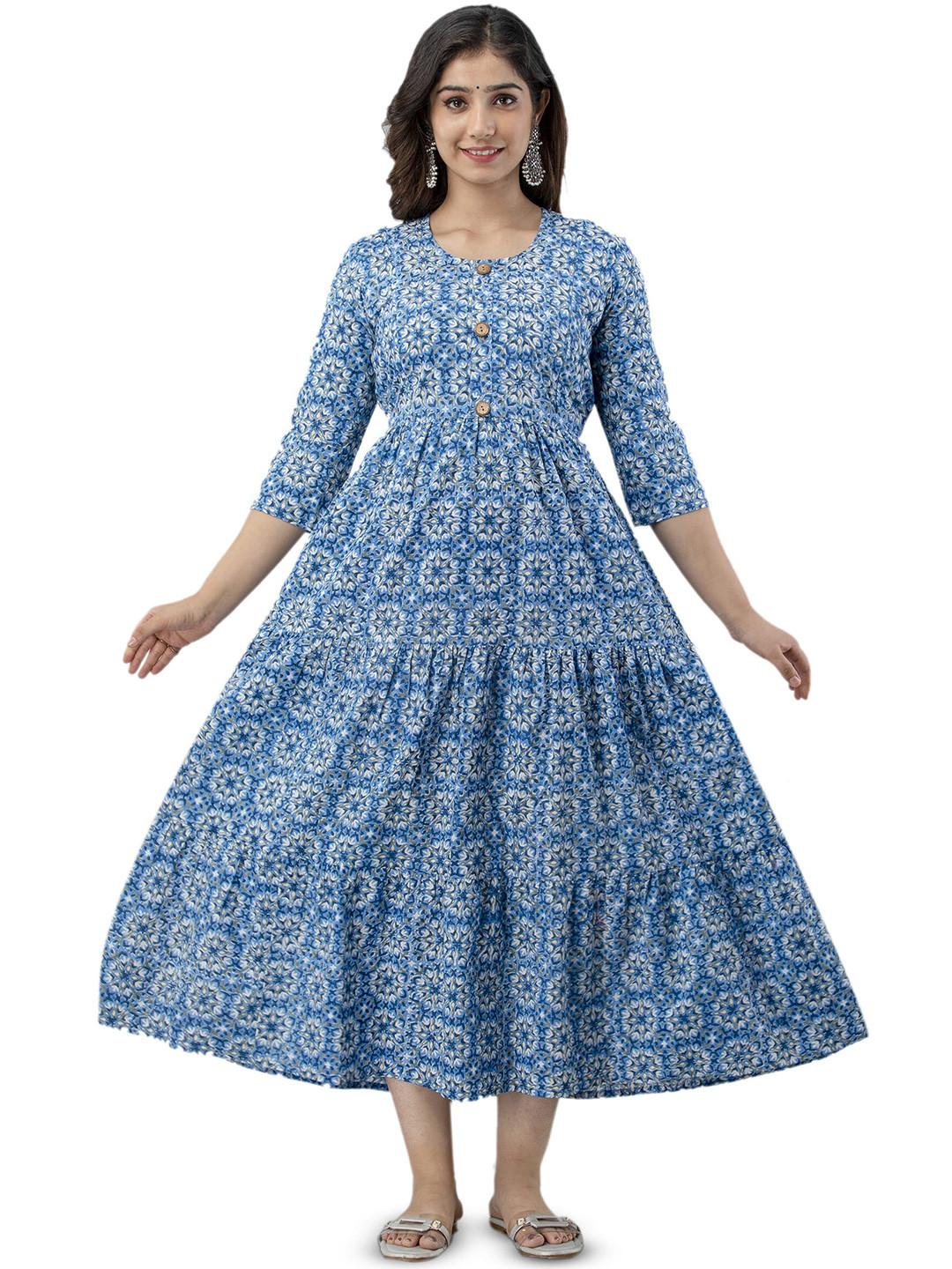 Pranati Enterprise Floral Printed Maternity Fit & Flare Ethnic Dress