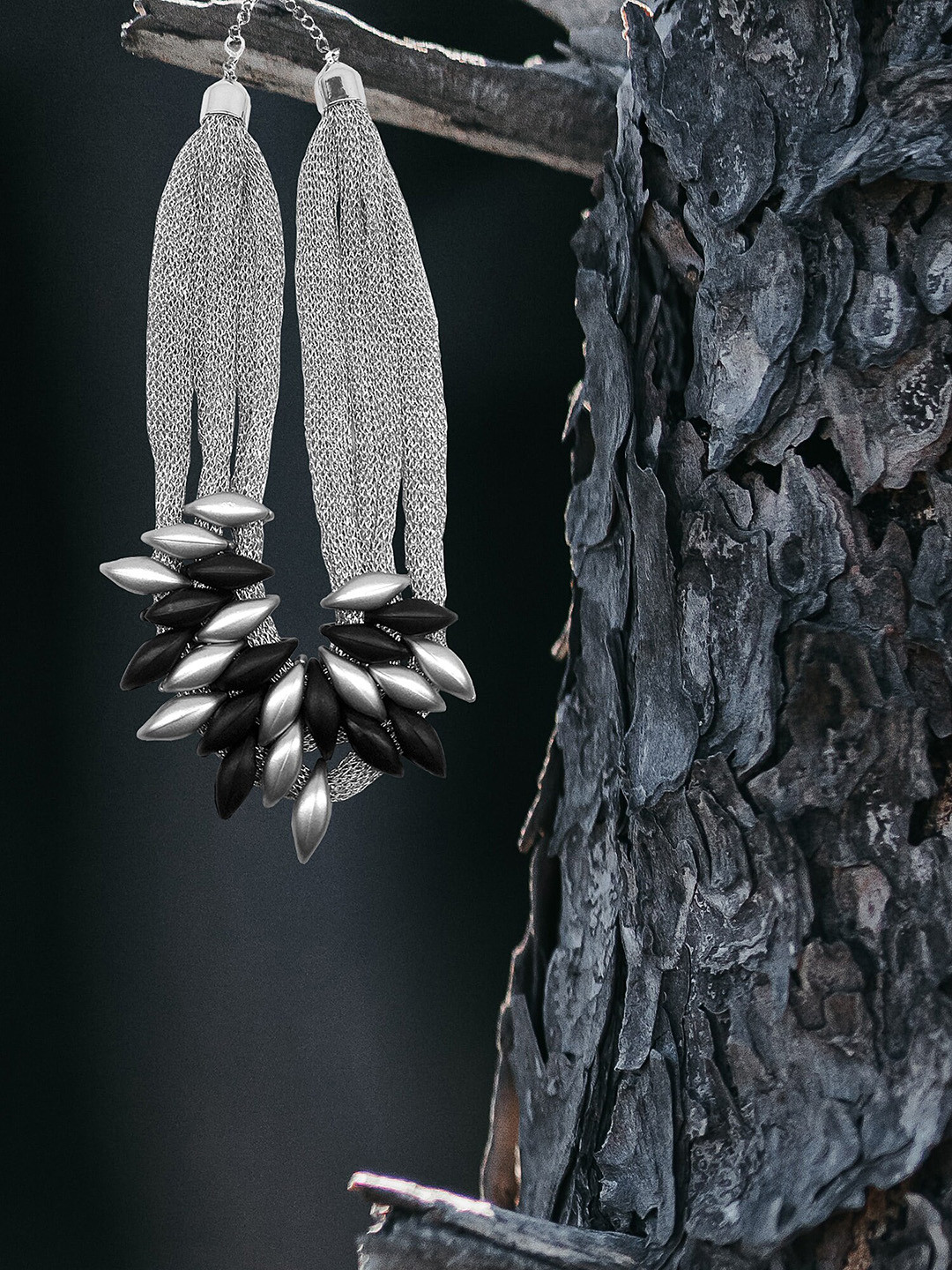 Adwitiya Collection Brass Silver-Plated Beaded Statement Necklace