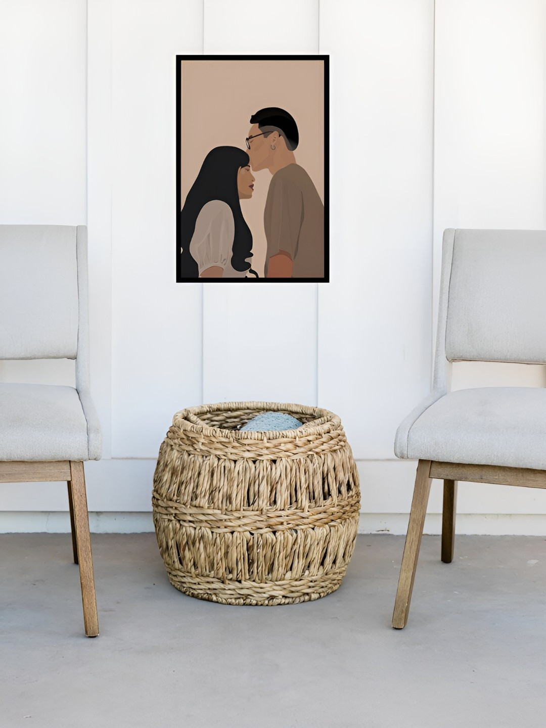 AbhiKalpya Art Studio-Get a vibe Forehead kiss Couple Canvas Paintings Wall Art -17 x11In