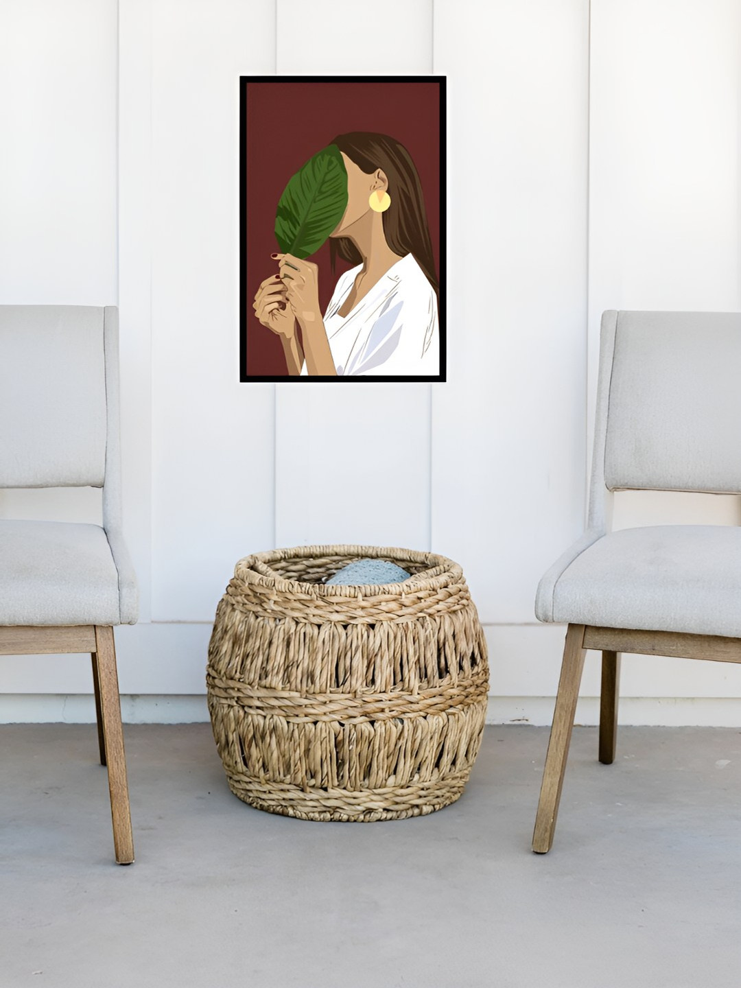 AbhiKalpya Art Studio-Get a vibe Leaf Shy Beauty Wood Wall Paintings Wall Art - 12 x 18 In