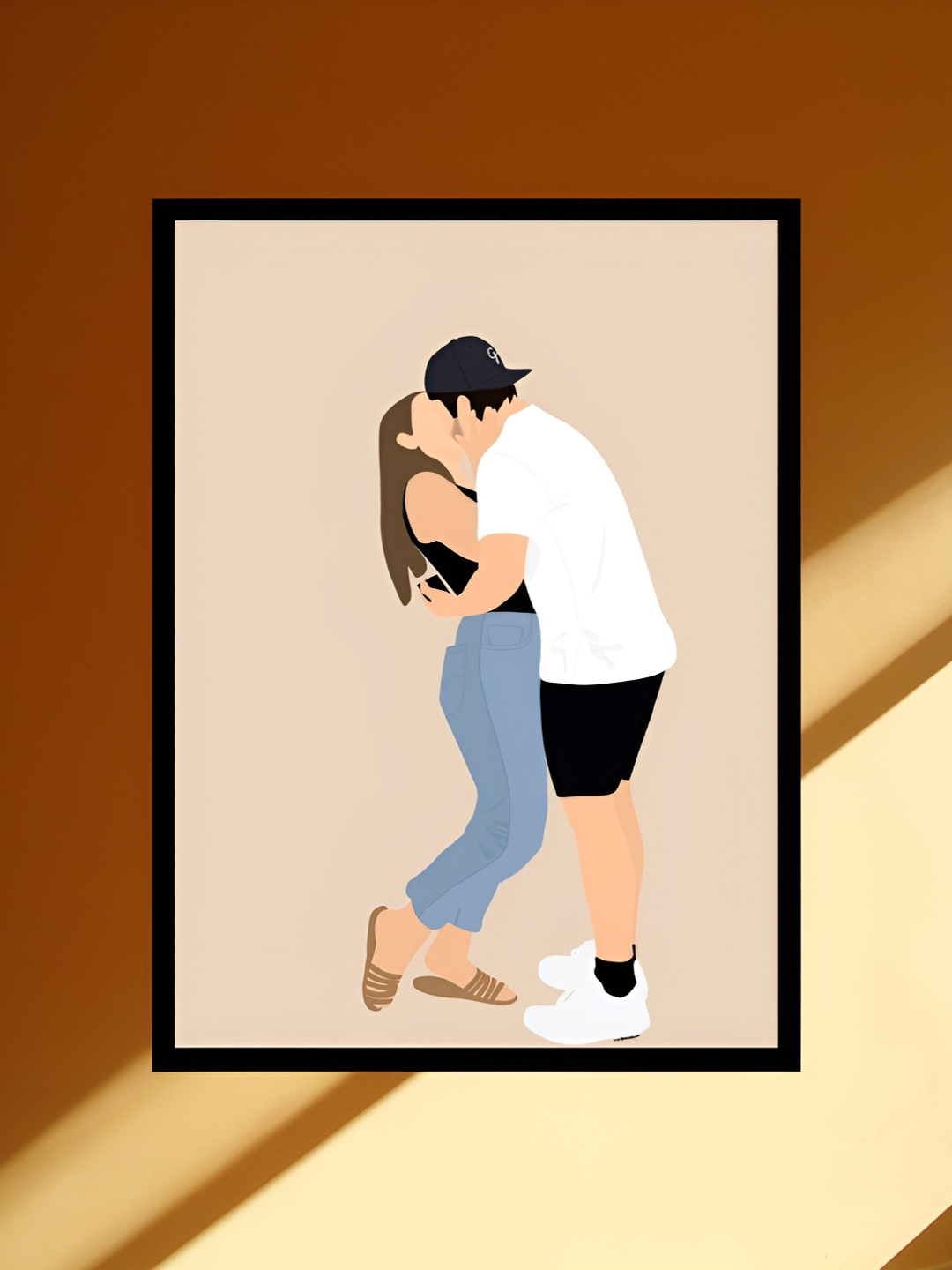 AbhiKalpya Art Studio-Get a vibe Shy Couple Wood Rectangle Paintings Wall Art-17.9 x 12 In