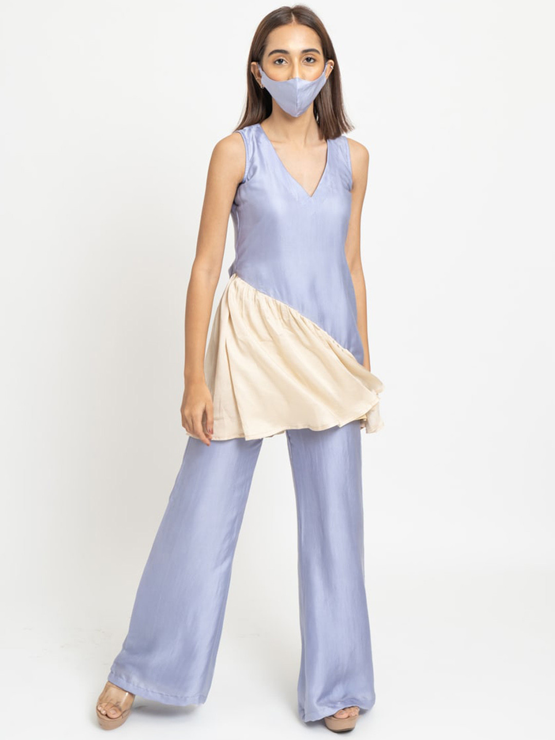 Neora Colourblocked Sleeveless Tunic With Palazzos Co-Ords